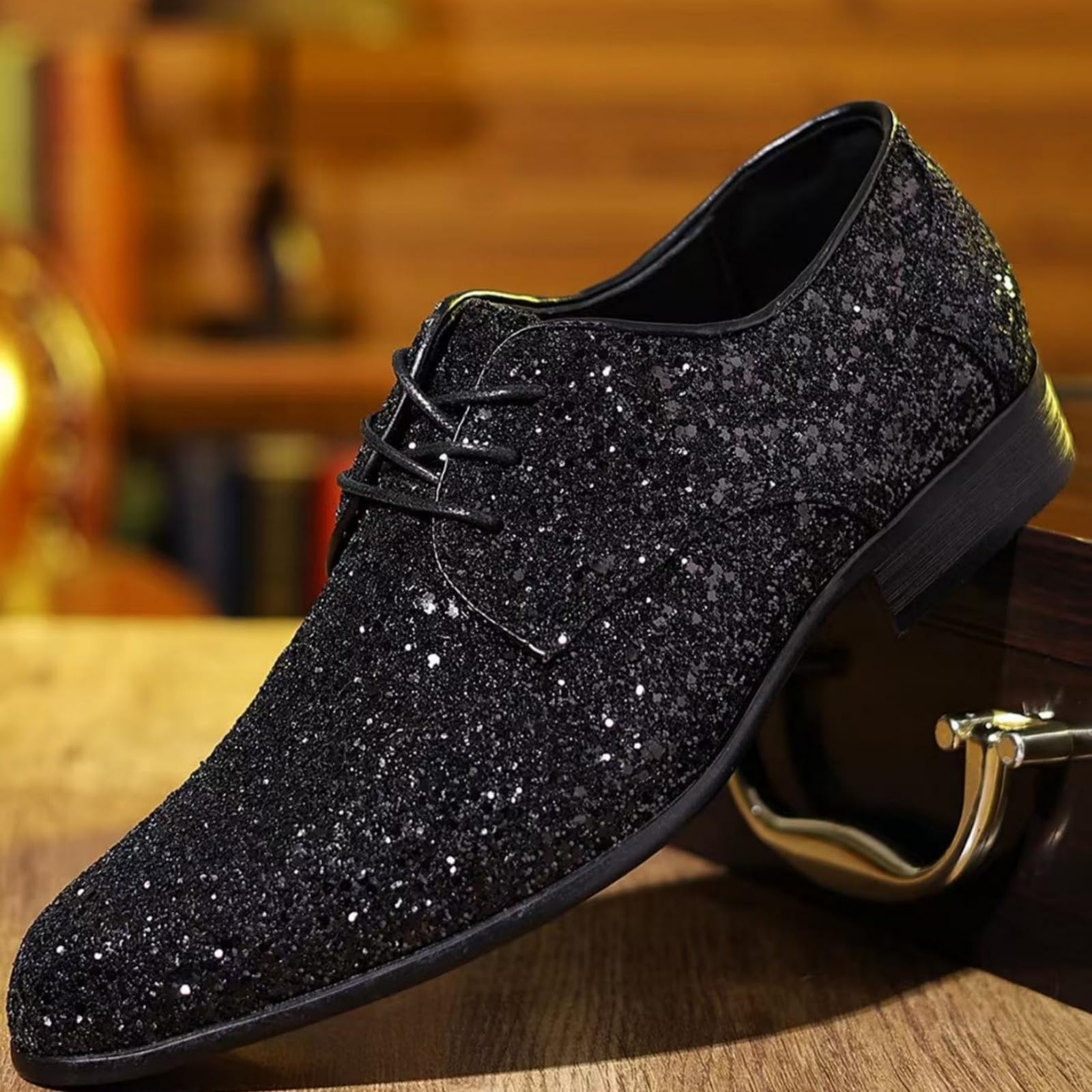 Hixingo Chaussures Habillées Oxford en Paillettes pour Homme, Chaussures Ville Homme 39-48 EU Derby Masculin Basse Business en Sequins Confortable Antidérapantes pour Disco, Officiel