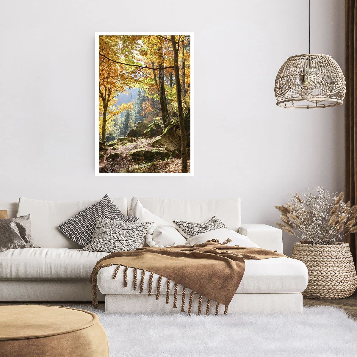 ARTTOR Affiche Decoration Murale Moderne Poster Cadre Blanc 50x50cm Automne forêt montagne rivière Deco Affiches Murales Wall Art Design Tableau Decoration Salon Chambre Cuisine Decor P2WAC50x50-0504