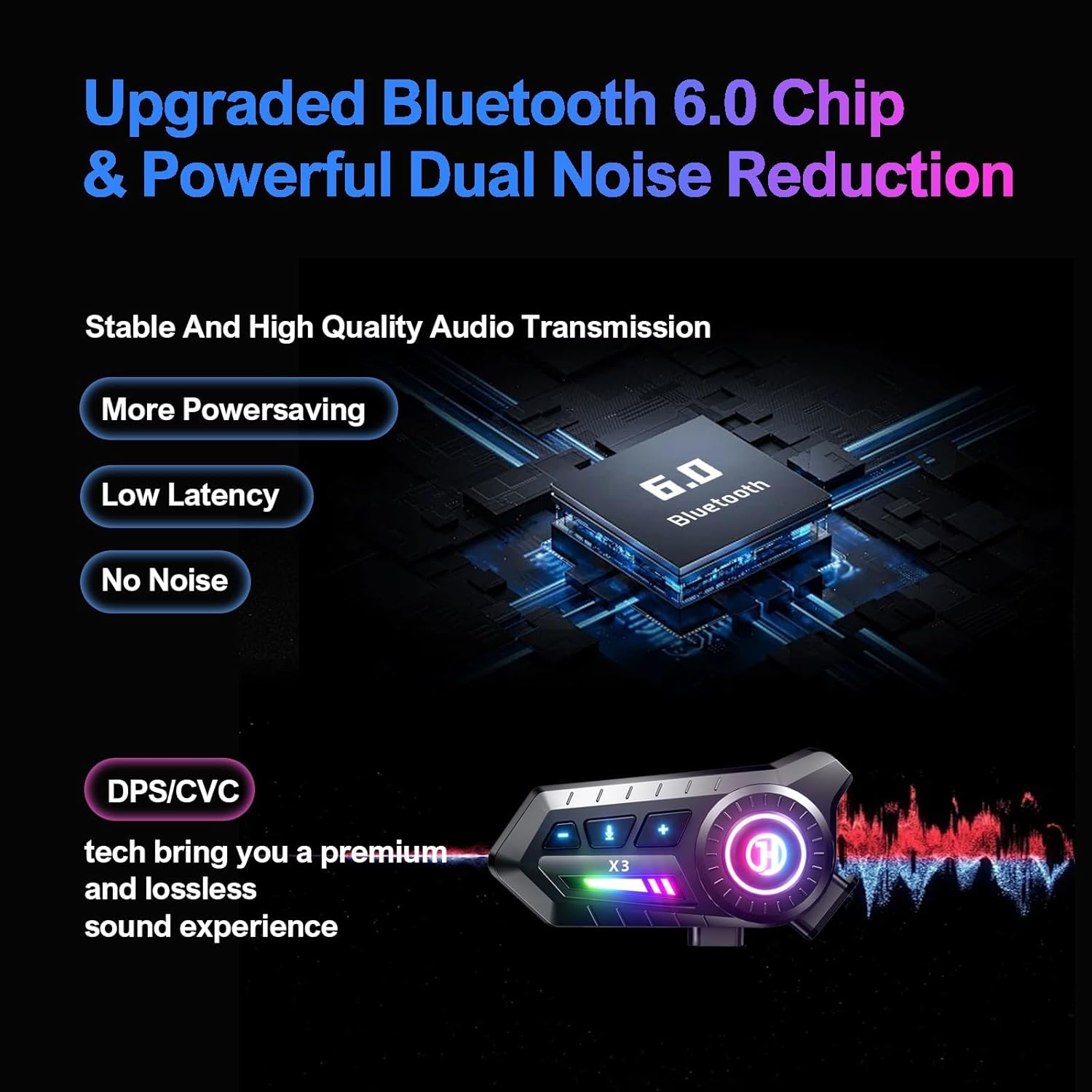 Motorcycle Bluetooth Headset with Voice Assistant,Helmet Speakers IPX67 Waterproof & Bluetooth 5.3 /1200mAh Long-Lasting Battery,Motorcycle Headset Perfect for Cycling, Skiing & Riding