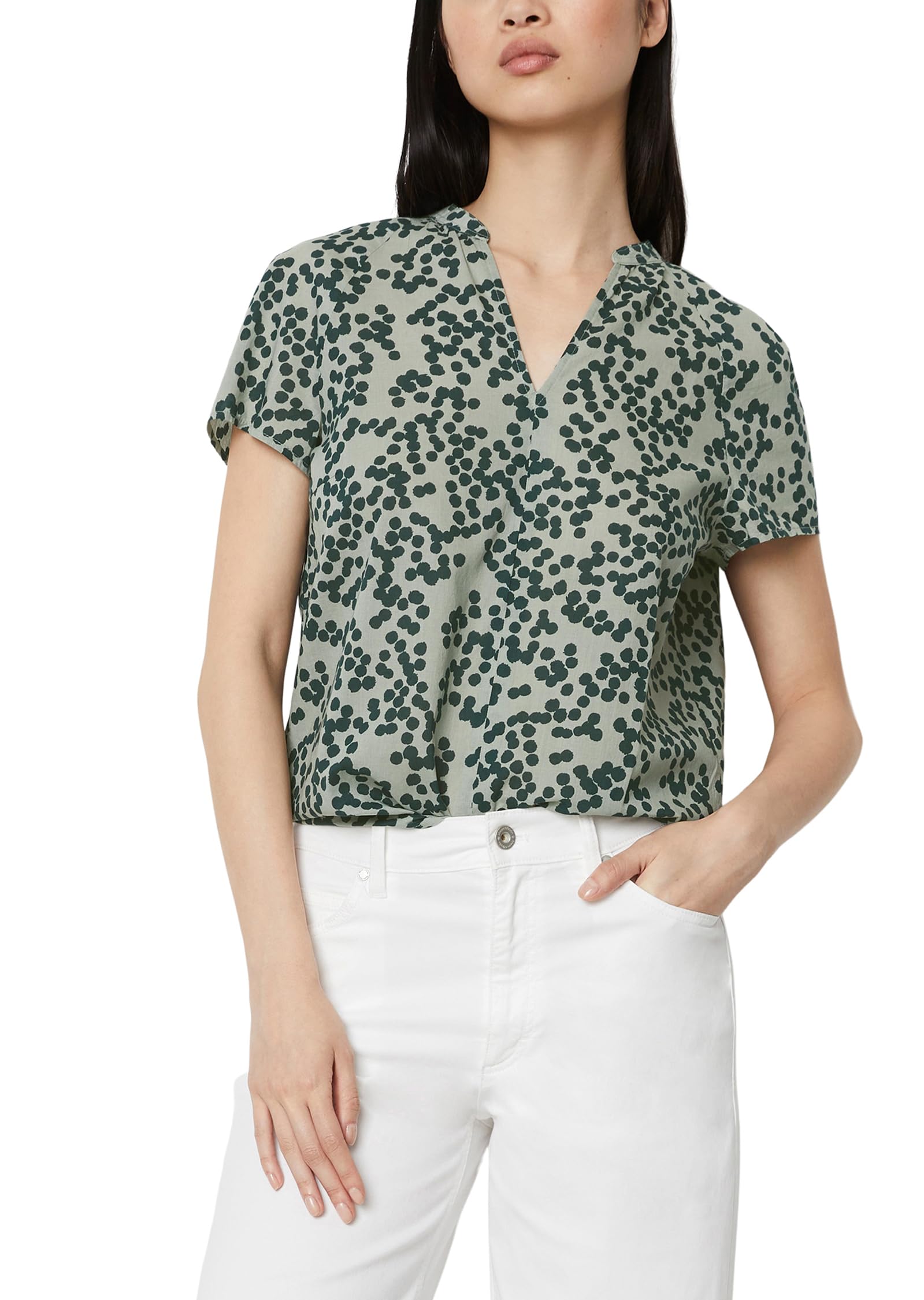 Marc O'polo Women's G21 Organic Cotton V-Neck Short Sleeve Blouse, 8