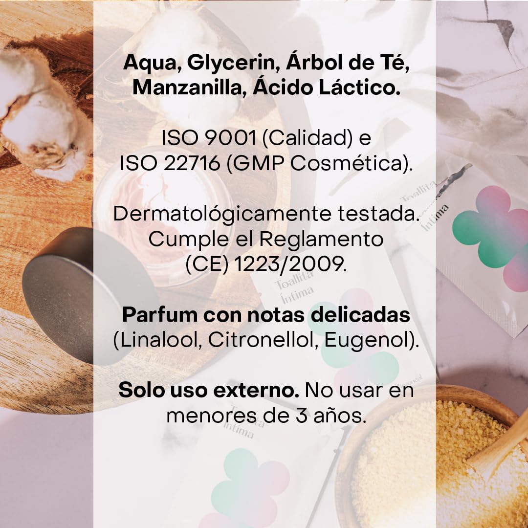 Salviette intime monodose per l'igiene personale, pulizia delicata e fresca, senza risciacquo, con estratto di camomilla e olio di tea tree, senza parabeni, 50 pezzi