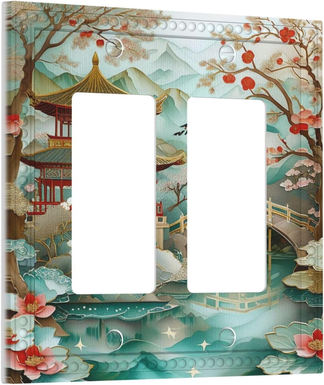 Vintage Chinese Garden Cutout Double Toggle Plate Cover image 2