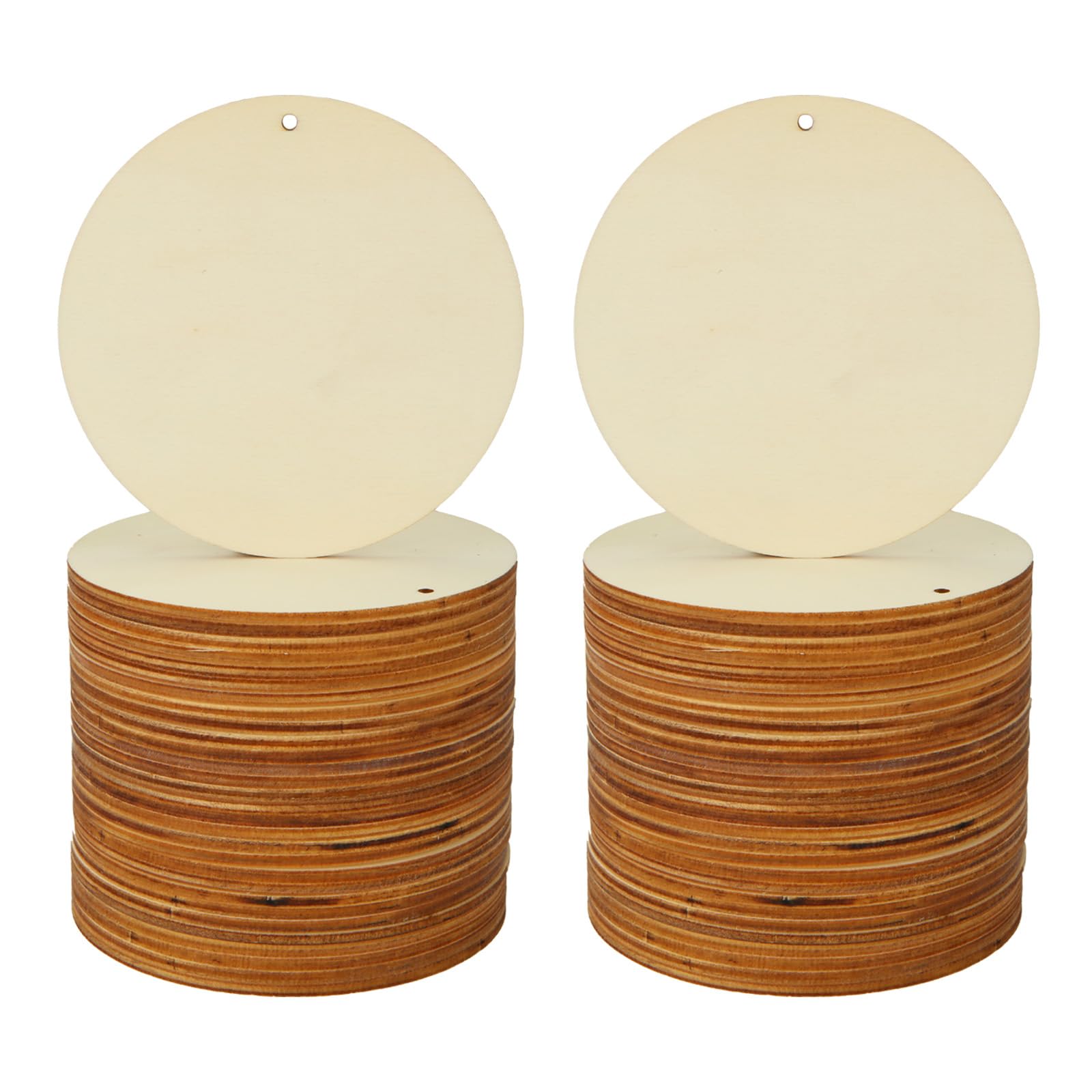 BELLE VOUS 100 Tronchi Legno Decorativi Cerchi Legno Tondo Grezzi con Ganci a S Dischi Legno 3,4 cm - Dischi di Legno Grezzo Forati 2,5mm - Fette di Legno Fai da Te