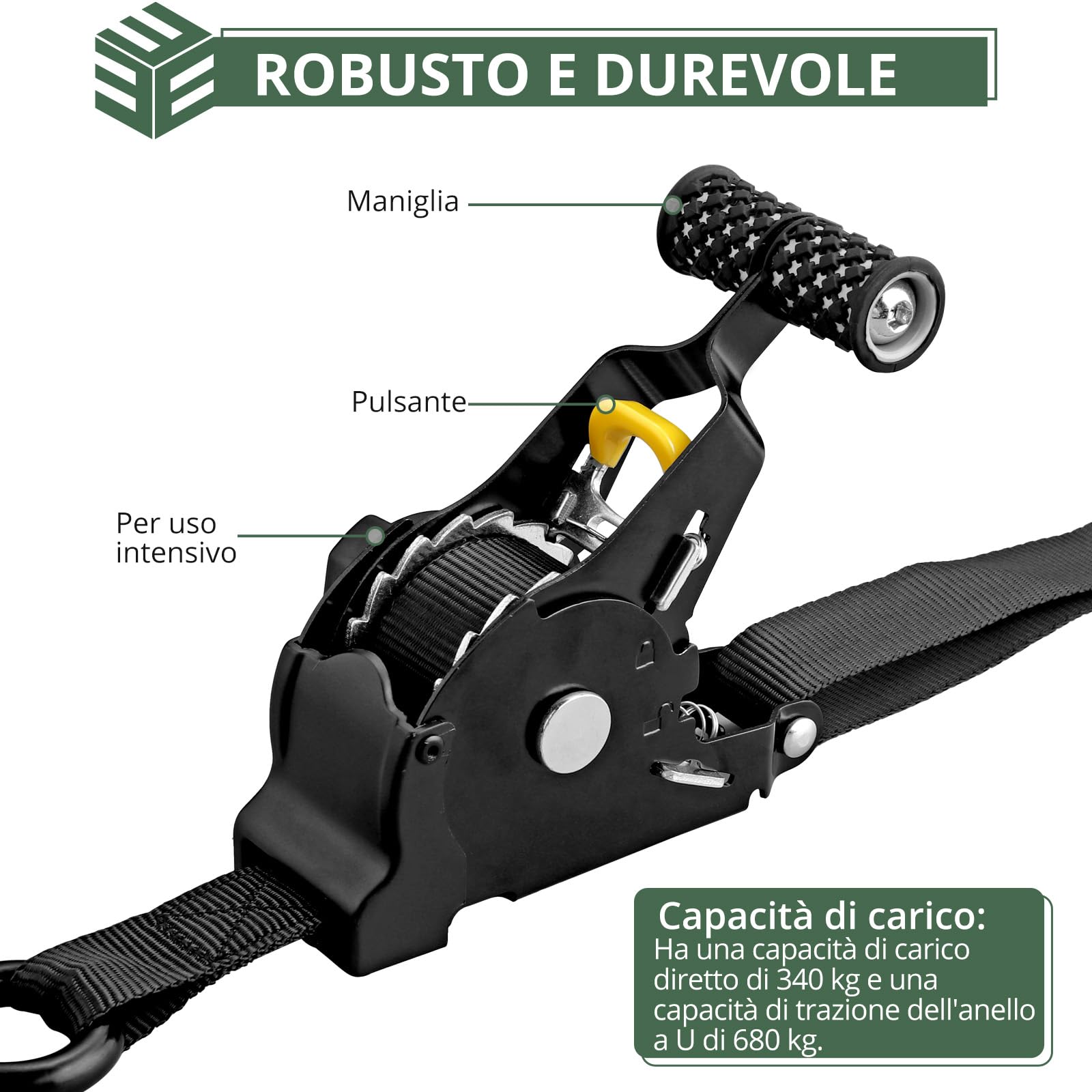 EYPINS 4 Pezzi Cinghie a Cricchetto Retrattili Automatiche con Ganci a S e Maniglie,340kg/680kg,Lunghezza 3,3m,Larghezza 25mm,Cinghie di Fissaggio Conforme EN-12195-2,Nero,per Moto,Rimorchi