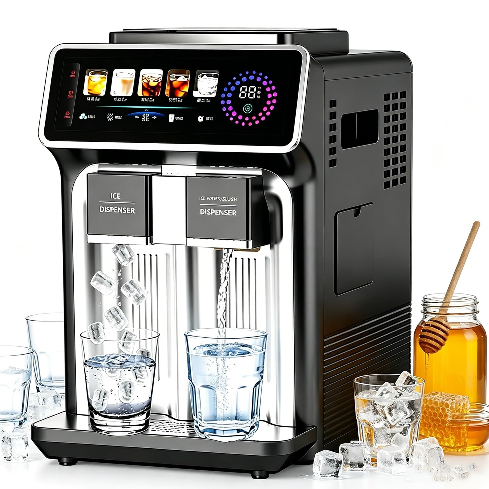 All-In-One Ice Maker Slushie Machine, 120w High Output Bullet Ice Maker With Powerful Cooling Compressor For Rapid Ice Making, Dual Water Replenishment Mode For Home, Camping, Kitchen
