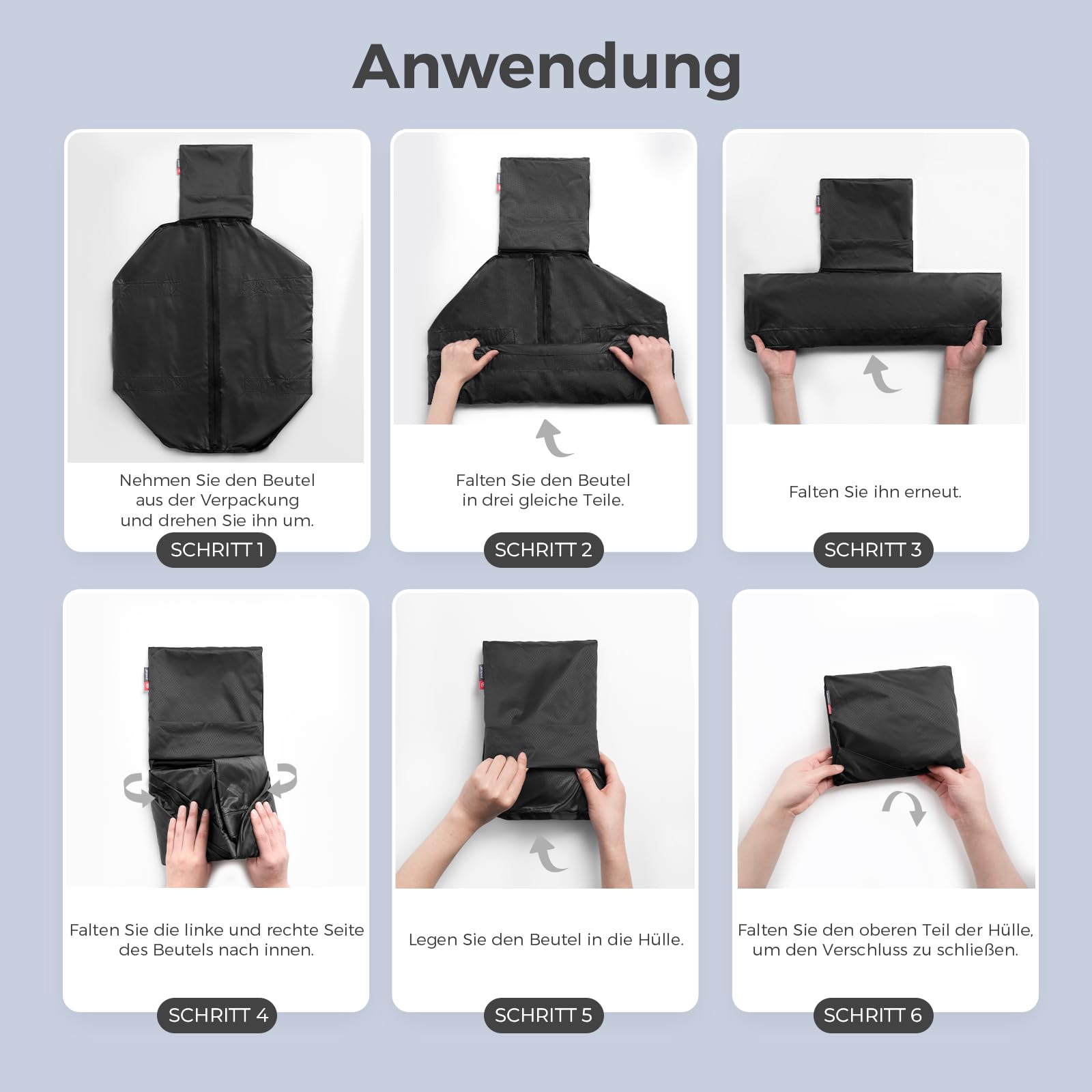 pack all 45L Faltbare Seesack – Wasserabweisende Sporttasche fürs Gym, Tragbare Weekender-Tasche, Leichtgewichtig für Reisen, Fitness und Camping (Schwarz)