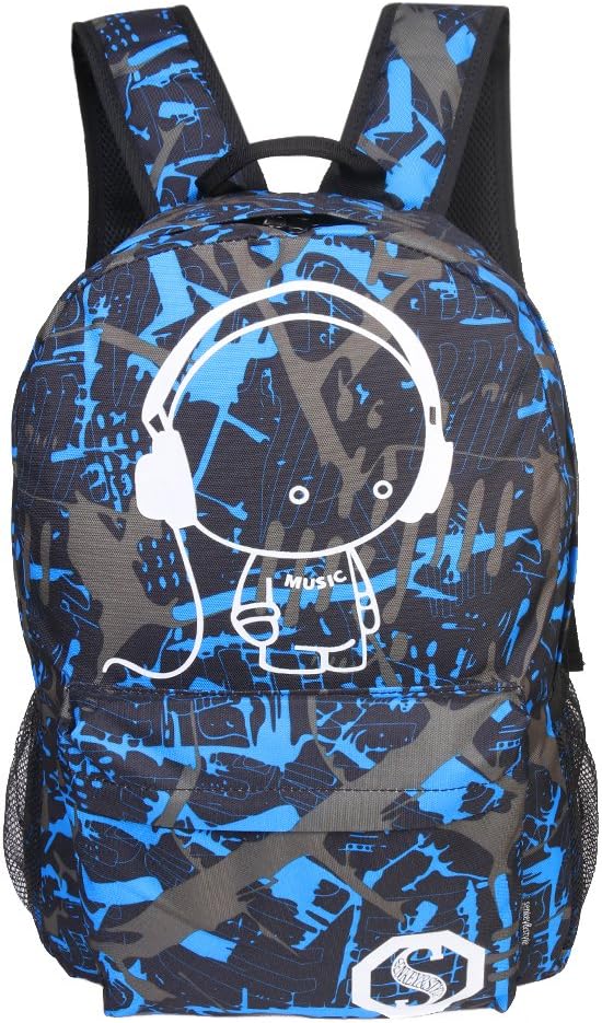 Galaxy School Backpack Luminous Backpack Polyester for Flat Computer Travel Backpack by feierna (Blue Gray Graffiti)