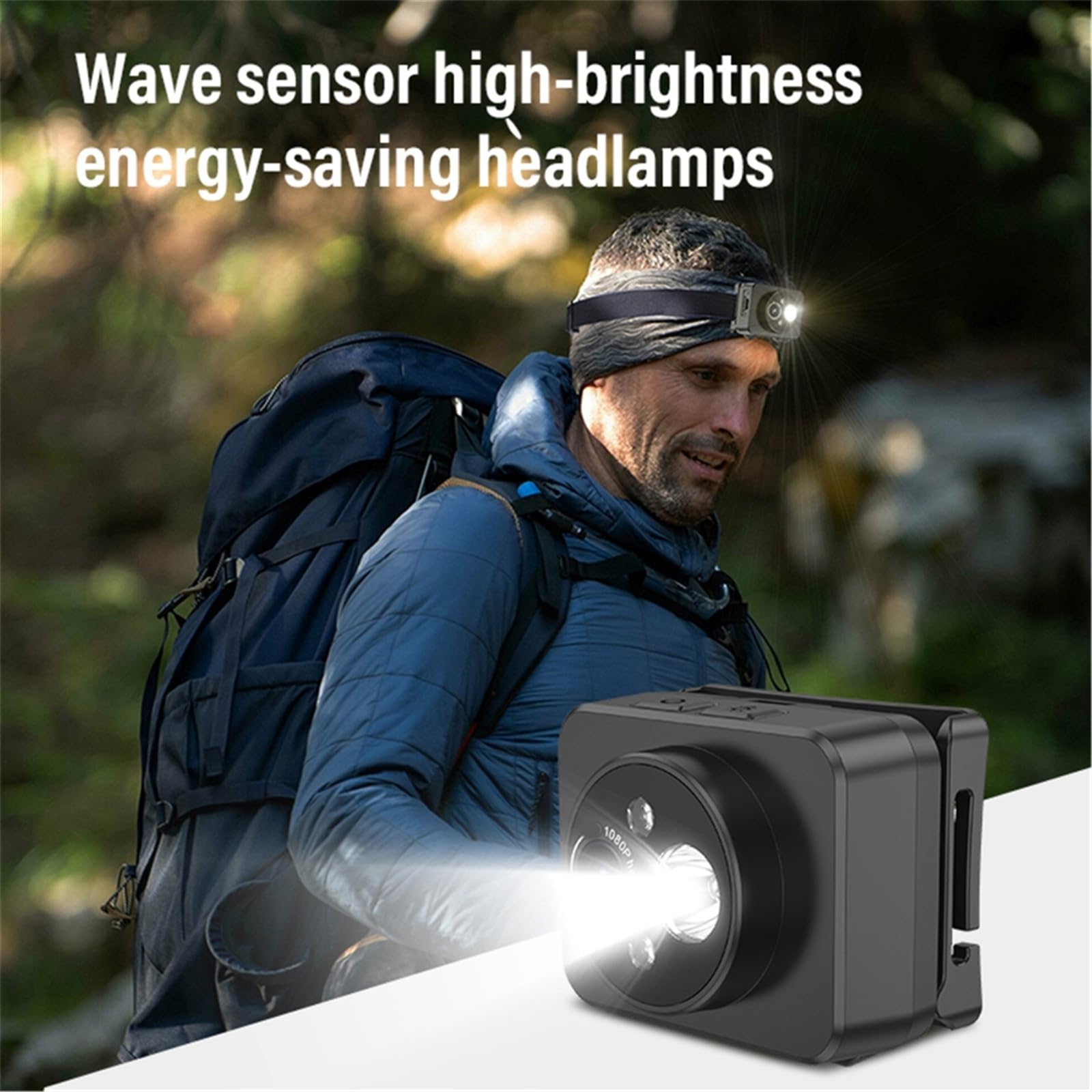 macchina fotografica del faro del registratore di sport 1080P con la luce del LED ed i fari larghi di 120° LED degli angoli per la testa all'aperto di esplorazione montata