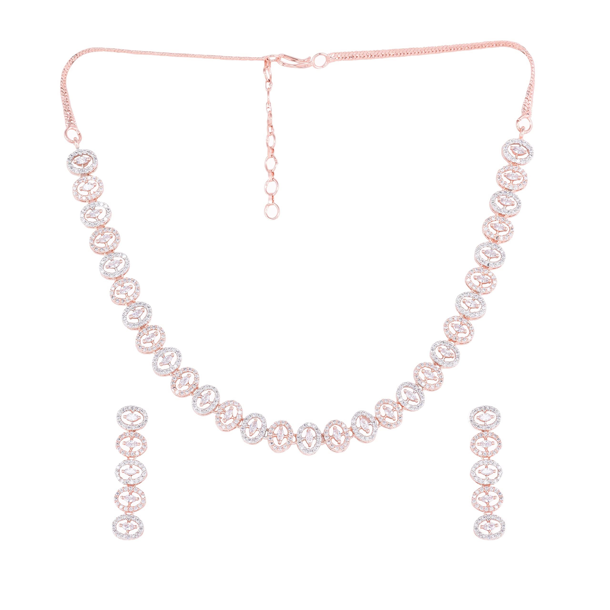 SARAF RS JEWELLERY Womens Rose Oval Shaped Ad Studded Necklace With Earrings (B099RPDCS8) Amazon Price History, Amazon Price Tracker