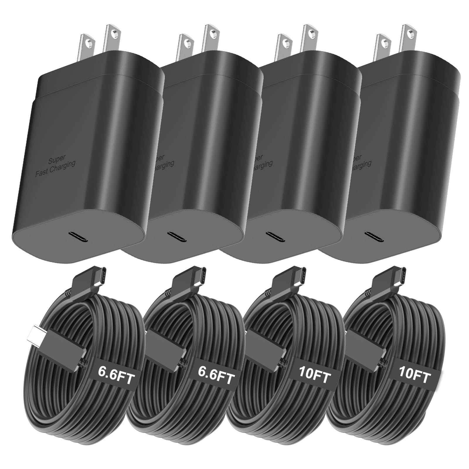 Samsung Super Fast Charger Type C, 4Pack 25W USB C Wall Charger Fast Charging Block &(6ft+10ft) x2 Long Android Type C Charger for Samsung Galaxy S25