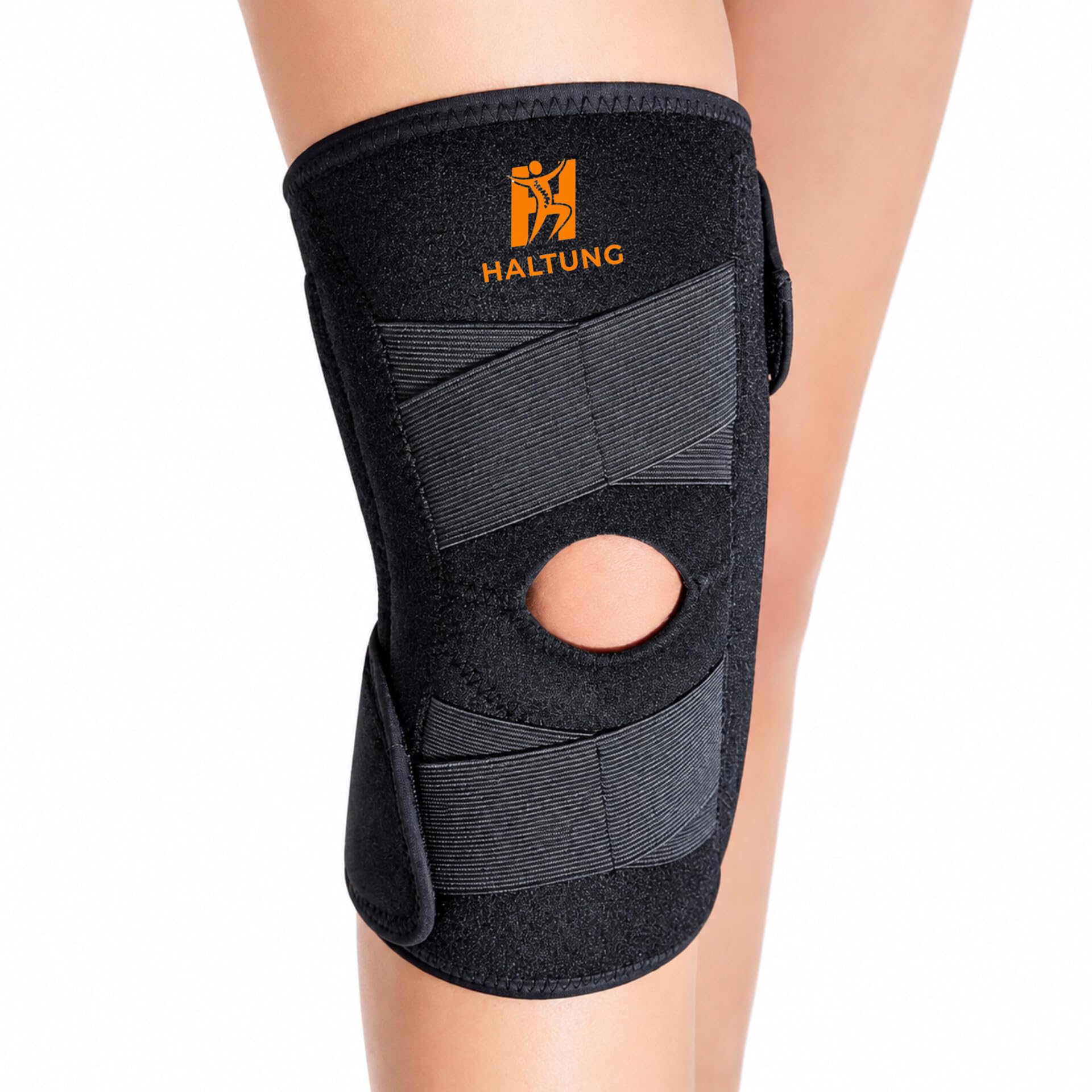 Adjustable Knee Cap Support Brace For Men & Women | Open Patella Stabilizer Knee Compression Sleeve For Pain Relief, Running, Gym, Arthritis & Sports | Black-image-13