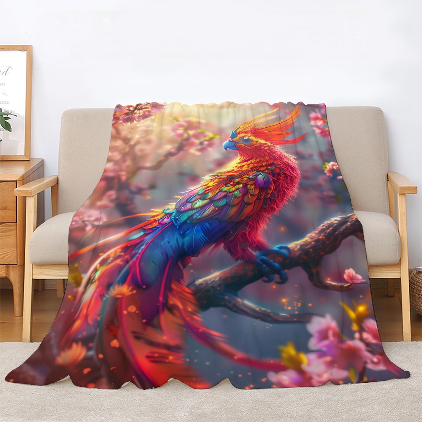 Puszysty koc do przytulania, boski ptak, 200 x 200 cm, miękki i dwustronny koc polarowy, idealny koc na sofę dla wszystkich, przytulny koc na sofę i łóżko mg1019