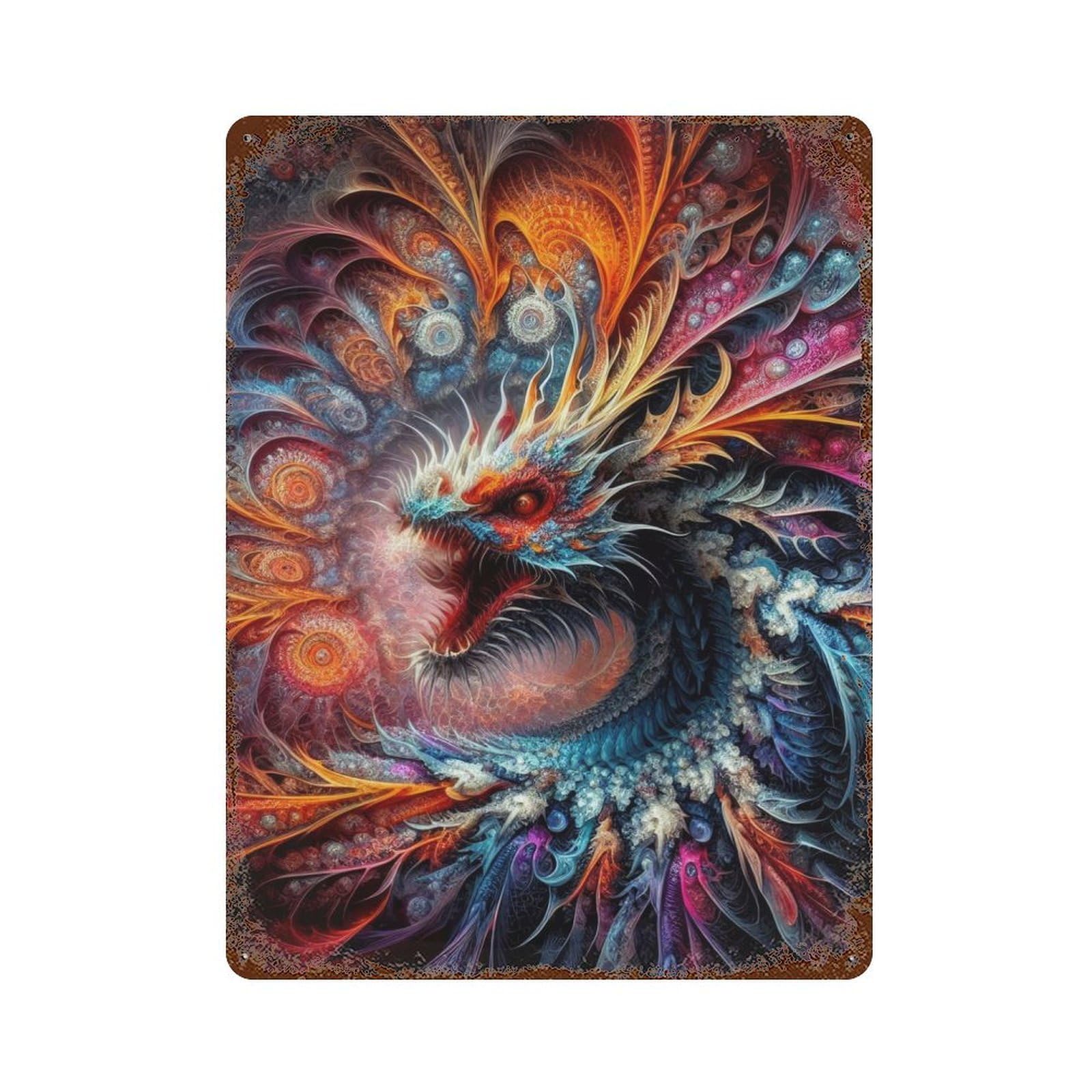 Vibrant Dragon Vortex Rusty Metal Tin Sign 15.7"x11.8", for Basement, Hobby Room And Garage Decor, Retro Wall Decor