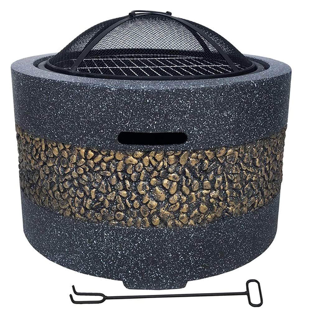 Hoguera de Jardín Patio Trasero Patio Chimenea de Jardín Fuego Redondo de Hormigón Y Leña 3 En 1 Con Parrilla Chimenea de Rejilla para Fogata Barbacoa En La Naturaleza
