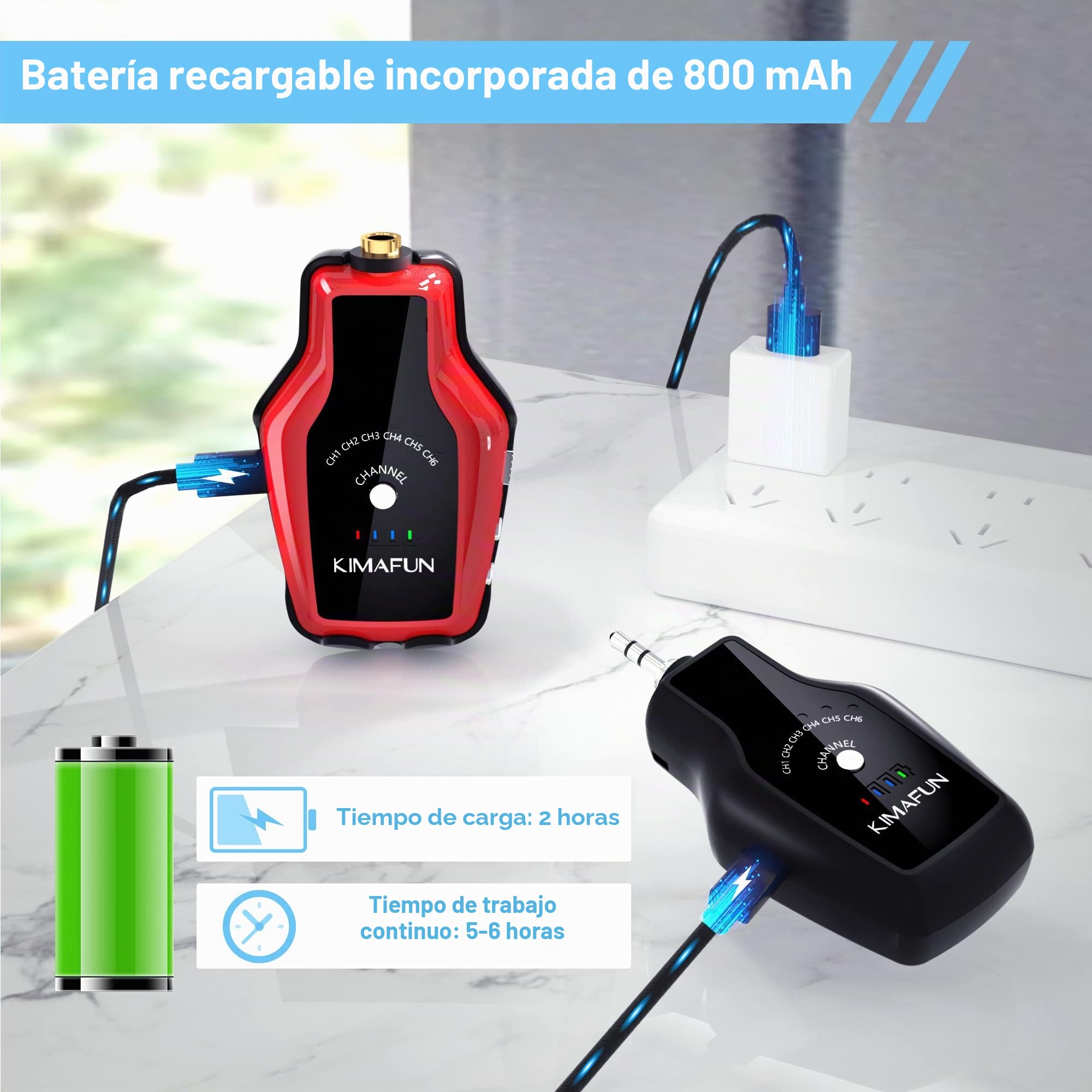 KIMAFUN 2.4G Sistema Inalámbrico In-Ear Monitorización, En La Oreja Monitor Estereofónico para Ensayo de Banda, Amplificador de Bajo de Guitarra, Parlantes, Grabación, Transmisión en Vivo(1TX+1RX)