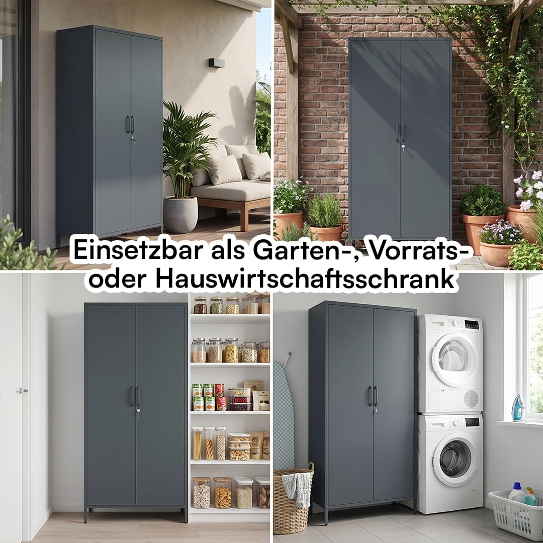STEELSØN Menkent Outdoor Schrank aus Metall 170x80x45 cm wetterfest Doppeltür Schloss 8 verstellbare Fächer anthrazit