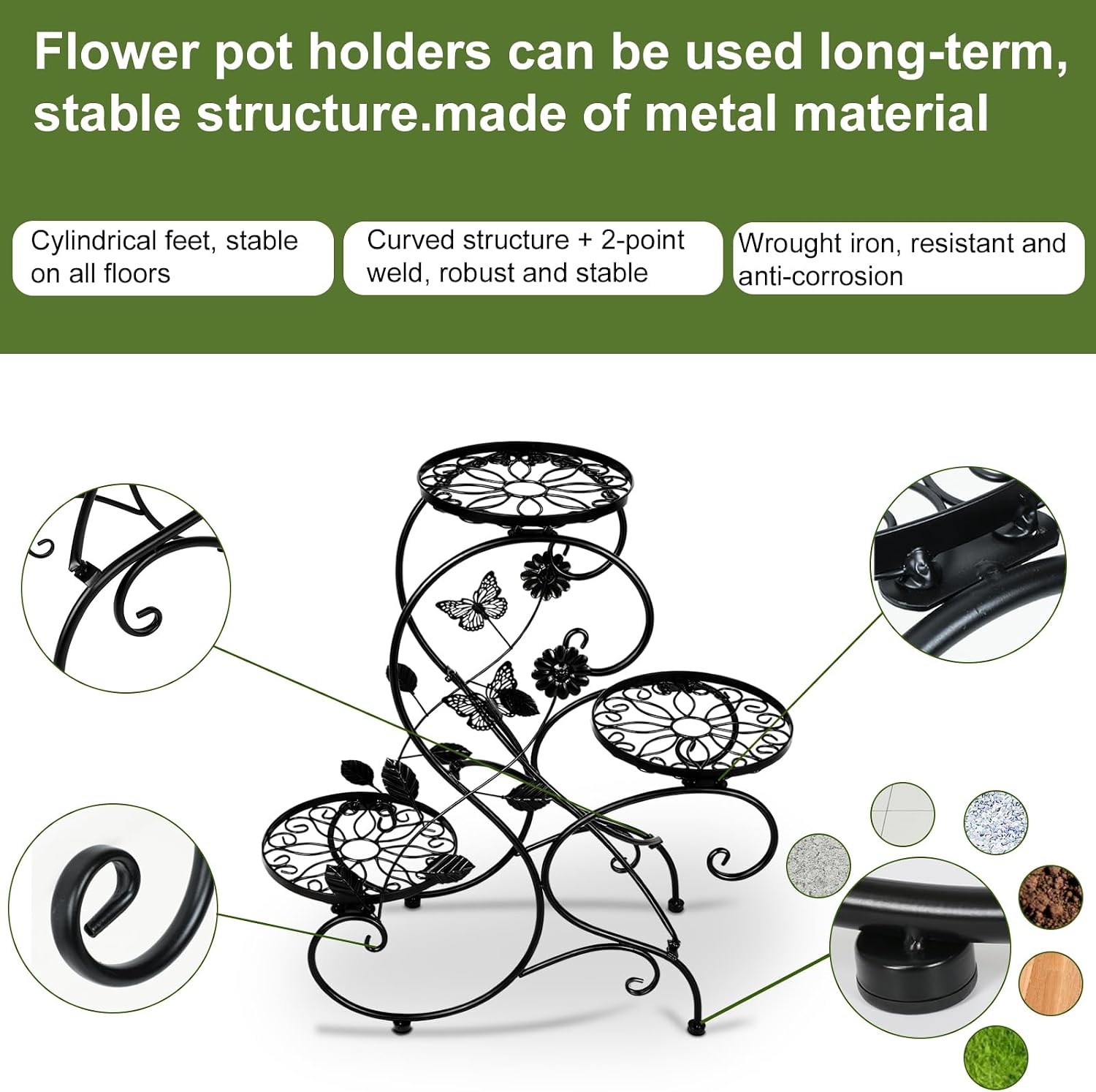 3-Tiers Metal Plant Stand Indoor, Heavy Duty Flower Pot Stands for Multiple Plant, Anti-Rust Iron Plant Pot Shelf, Stable Plant Holder, Ladder Plant Pot Holder for Living Room Patio Boho Home Decor for Gardening Visit the HLC Store