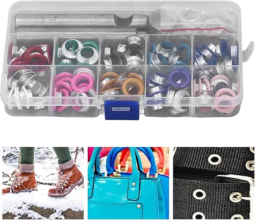Miniatura 2 de Pssopp Kit de ojales multicolor de 0.394 pulgadas (0.394 in), juego de ojales de metal, ojales y ojales con herramienta de instalación para zapatos,