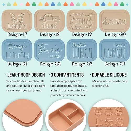 Miniatura 4 de xrlsg Caja Bento personalizada de silicona con 3 compartimentos para el trabajo, viajes, microondas, congelador, lavavajillas