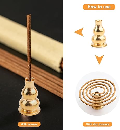 Miniatura 4 de Quemador de incienso 3 en 1 de latón de 5.5 pulgadas para varillas de incienso y conos de incienso en espiral – Colector de cenizas en forma de