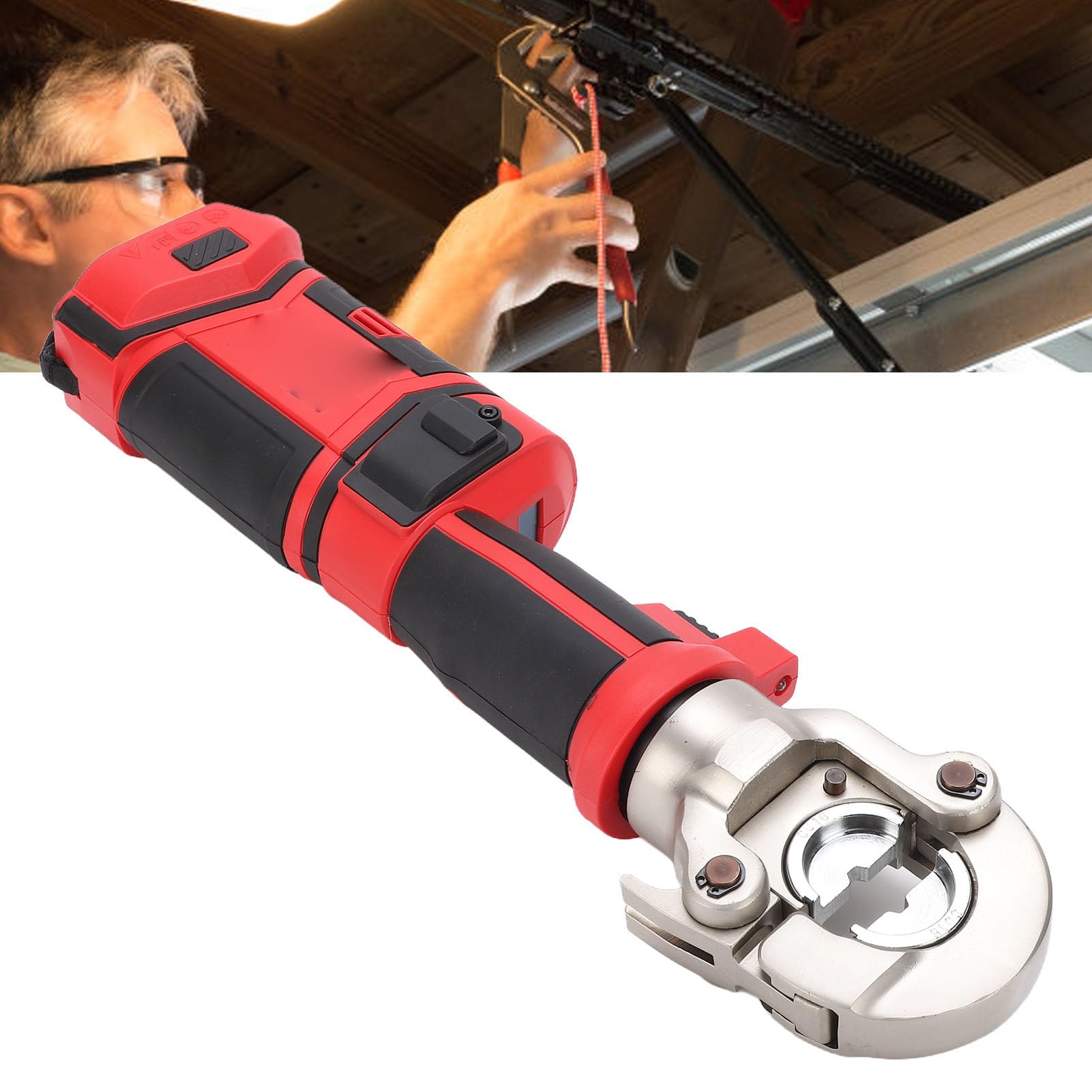 Elektryczna Zaciskarka Hydrauliczna, Bezprzewodowe Narzędzie do Zaciskania 60KN, Zaciskarka do Końcówek Kablowych z Miedzi i Aluminium z Wyświetlaczem LED i głowicą obrotową 360°, Idealne dla