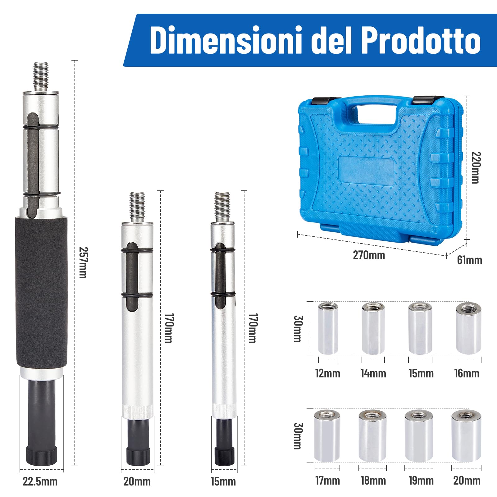 Set di 11 strumenti per centraggio frizione, 12-20mm, utensili universali per frizione, set portatile di utensili per centraggio frizione per la maggior parte delle automobili e veicoli