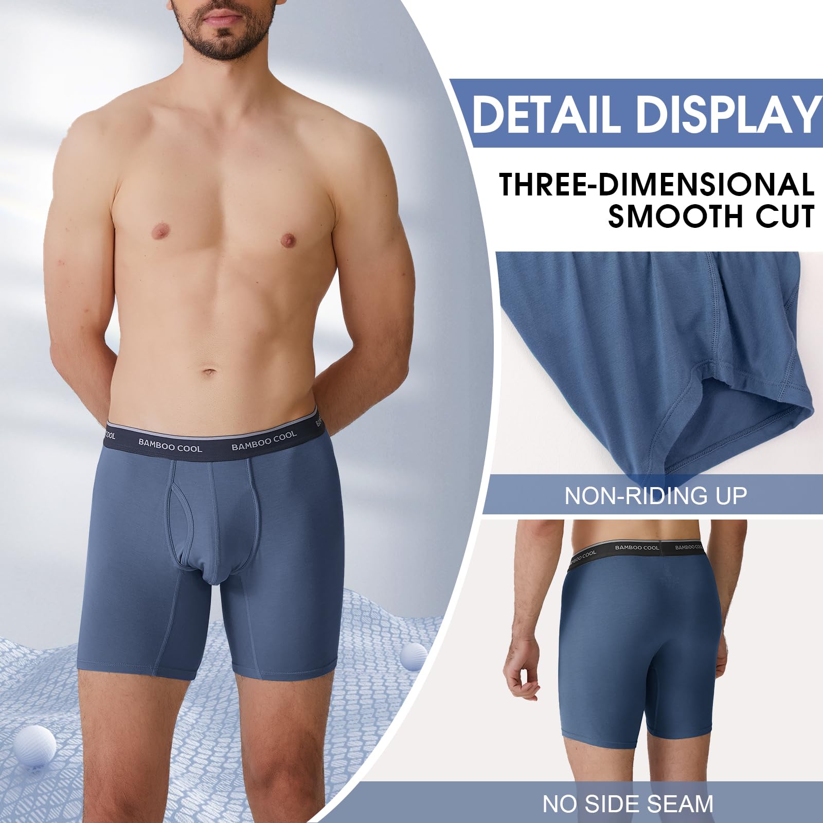 BAMBOO COOL Calzoncillos tipo bóxer para hombre, ropa interior suave y transpirable (paquete de 4 o 7)
