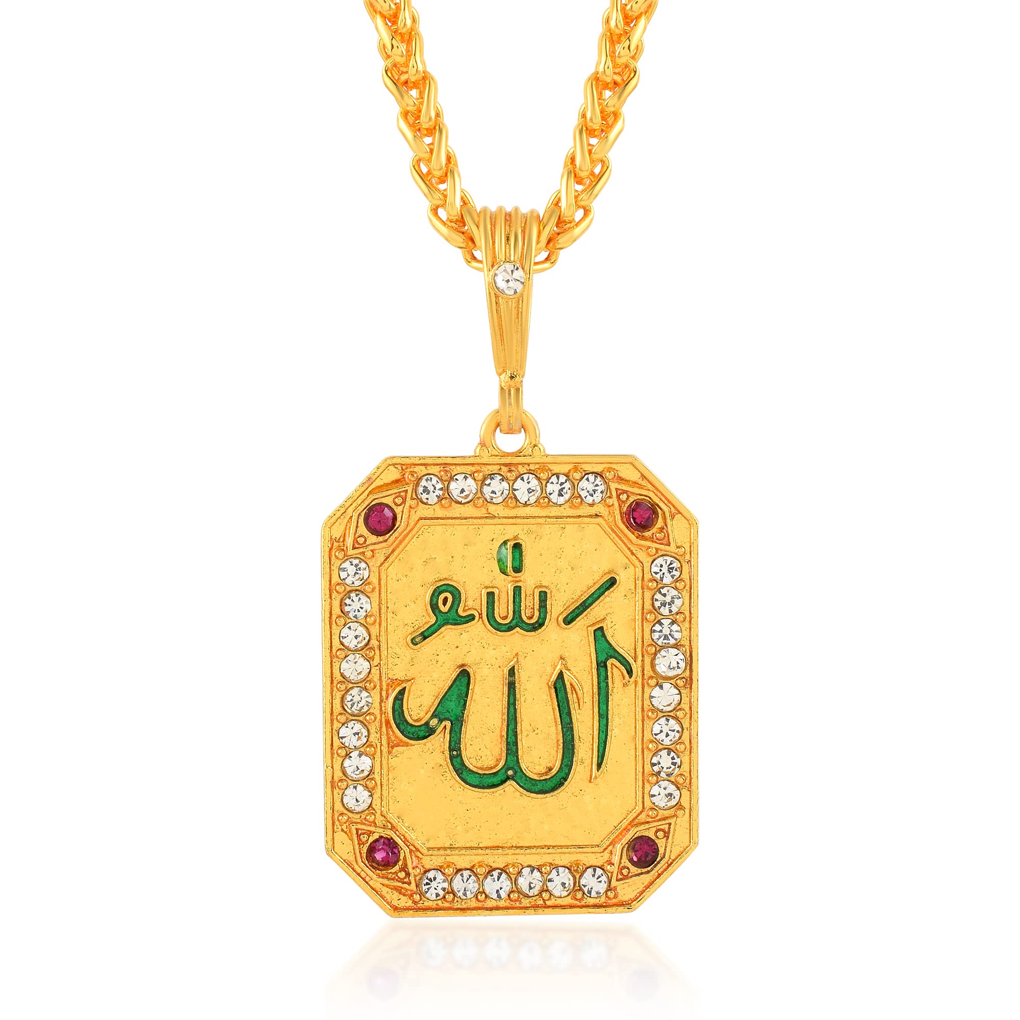 Gold Plated Brass Big Size Allah Pendant Necklace with Chain Muslim Islamic Jewelry for Men Women