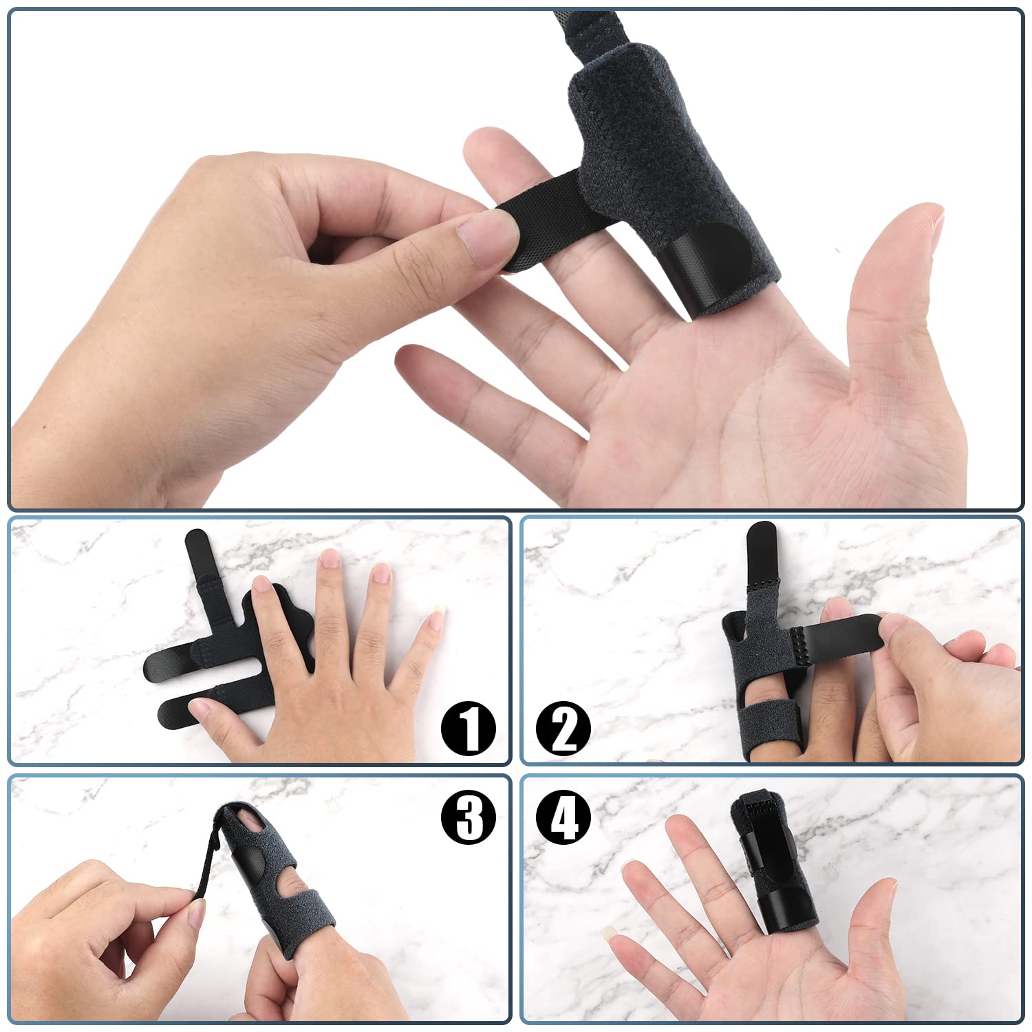 SAVITA 2pcs Attelles de Doigt, Attelles de Doigt de Déclenchement Attelle de Doigt pour la Protection des Doigts Cassés Soulagement de la Douleur Cassé (Noir, Tout compris)