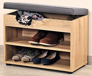 Kesper Natural Wooden Shoe Cabinet with Seat Cushion, 60 x 30 x 47 cm