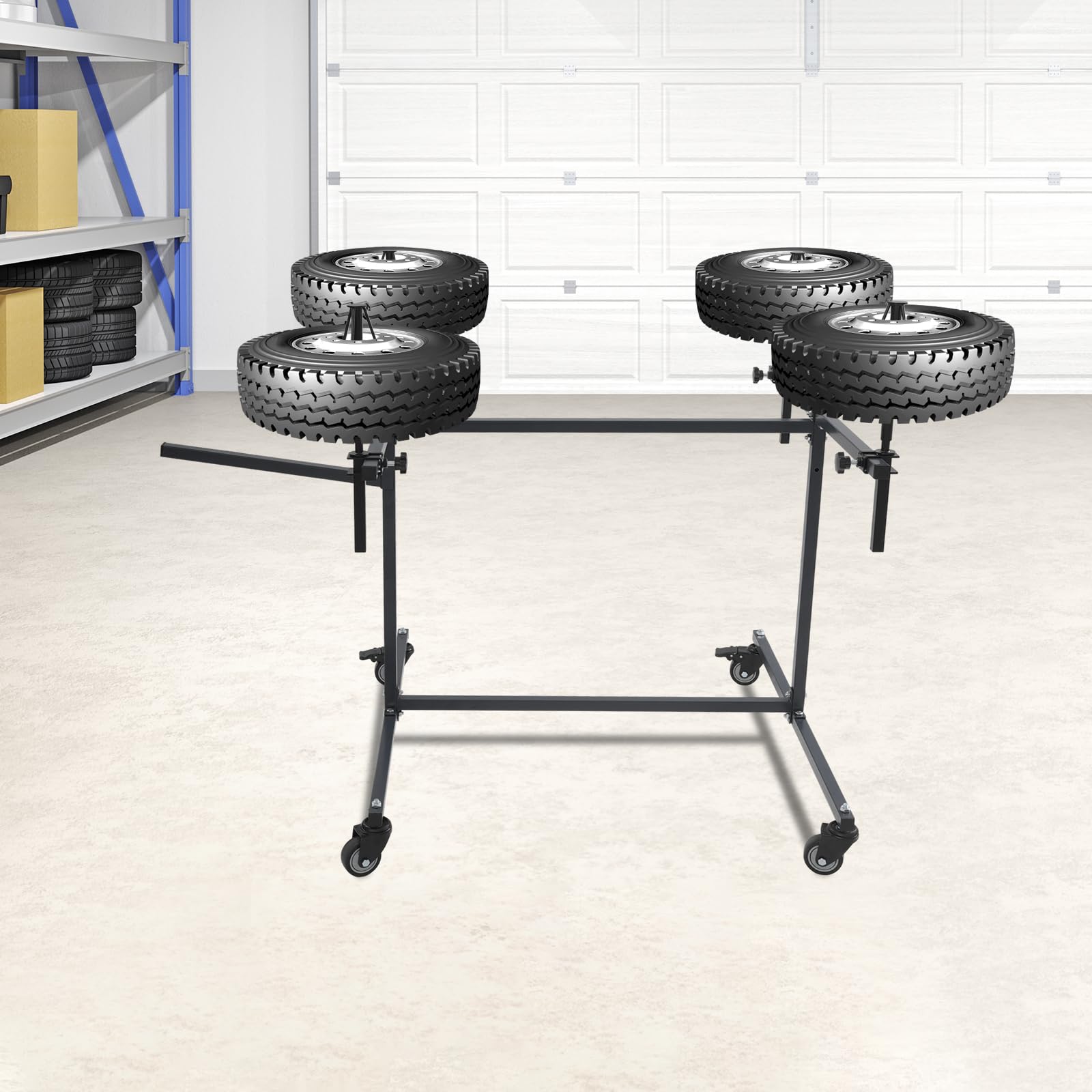 Profi Felgenlackierständer, 360° Drehbaren Felgenlackierbock für 4 Felgen & Universal Räder, Lackierständer ür Kotflügel, Türen, Stoßstange, Lackierbock (Schwarz)