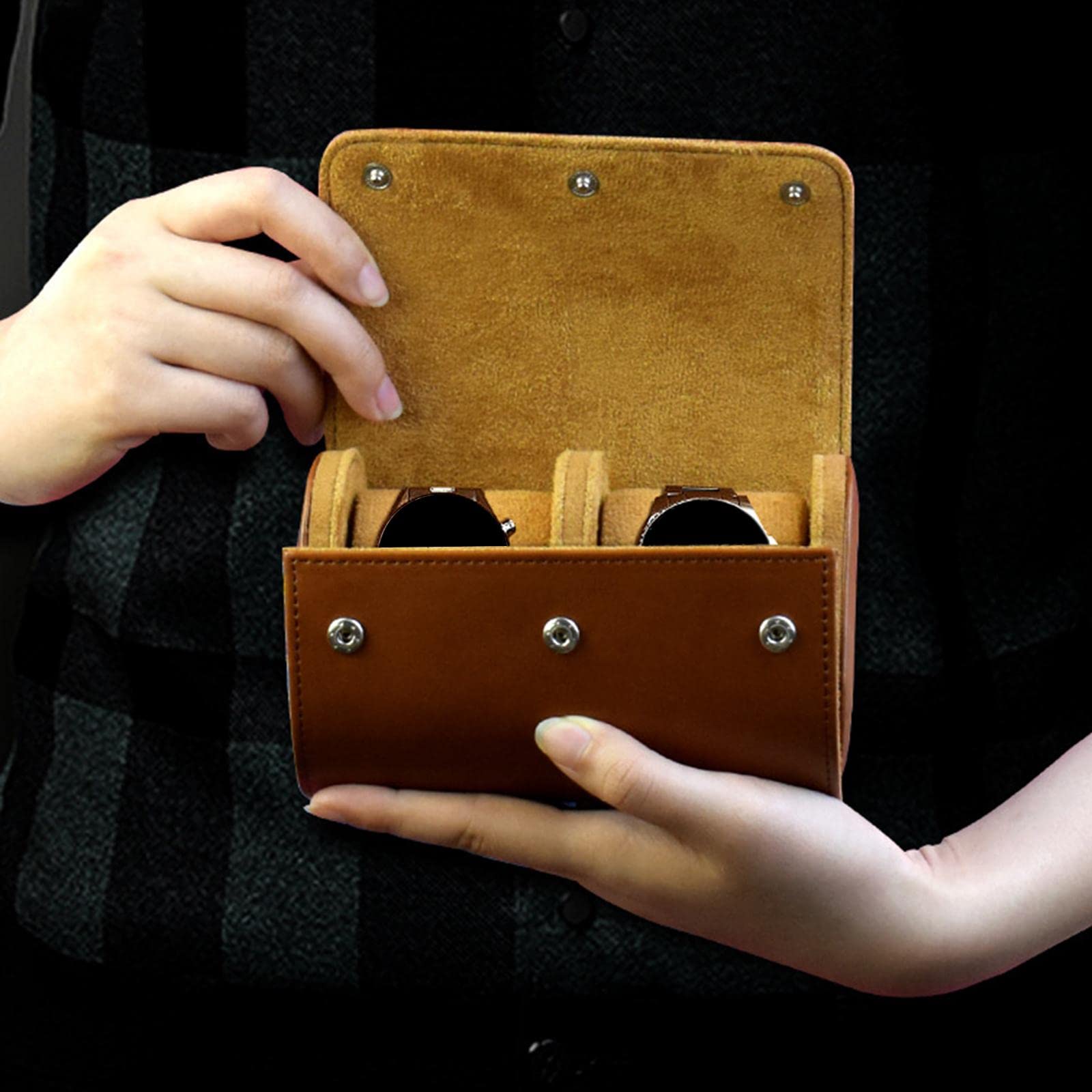 Uhrenbox mit 2 Fächern, PU-Leder, Reise-Handgelenktasche, Braun