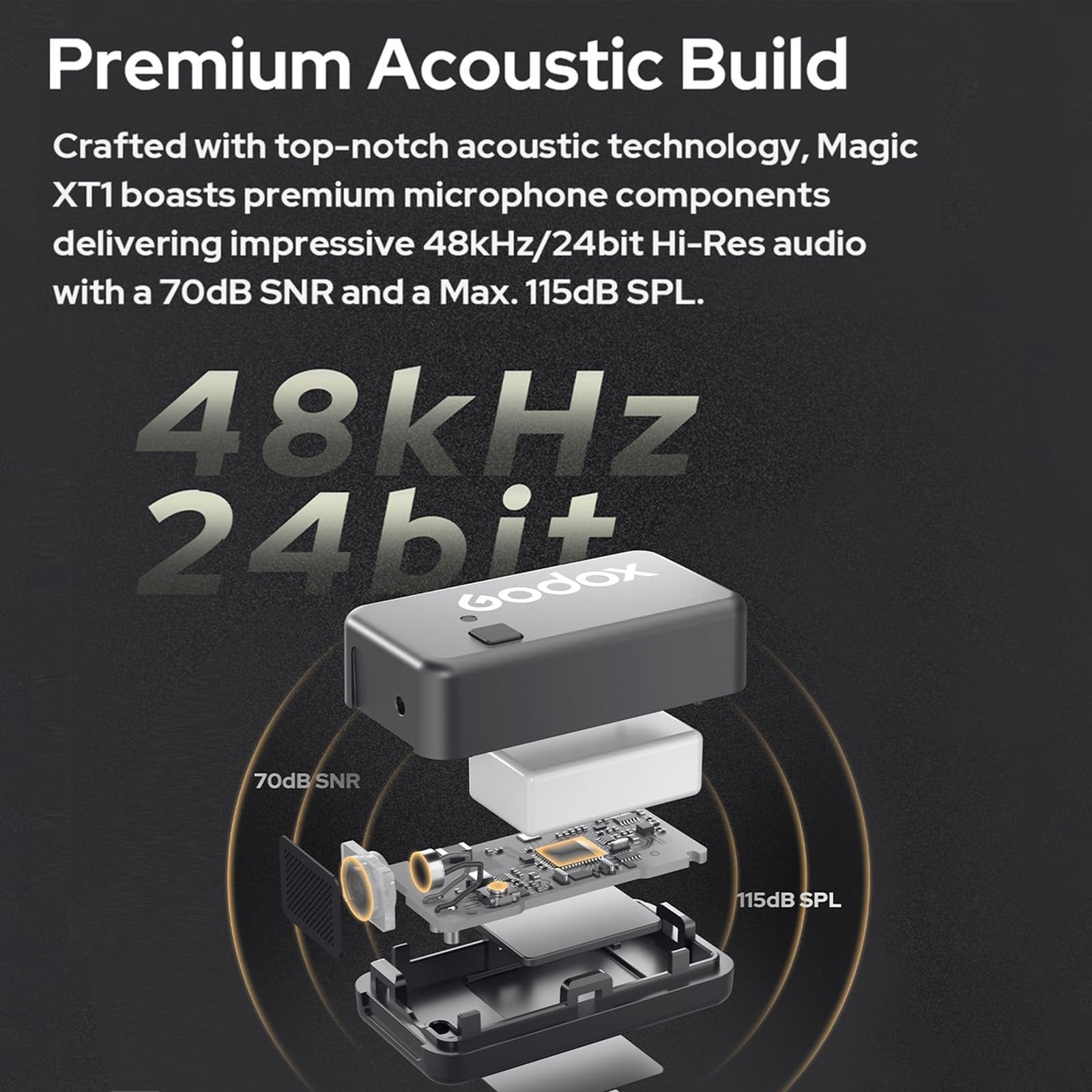 Godox Magic XT1 Micrófono Lavalier Inalámbrico - Alimentación Y Memoria Integrada, Pantalla Táctil OLED, Audio De 48 Khz/24 bits, Micrófono Inalámbrico 2.4g para Cámaras Smartphone Pc Tiktok Youtube