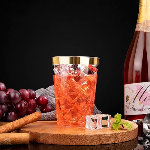 Miniatura 4 de 120 vasos de plástico dorados  Vasos de plástico resistentes de 12 onzas  Vasos de plástico desechables con borde dorado  Vasos de plástico de alta