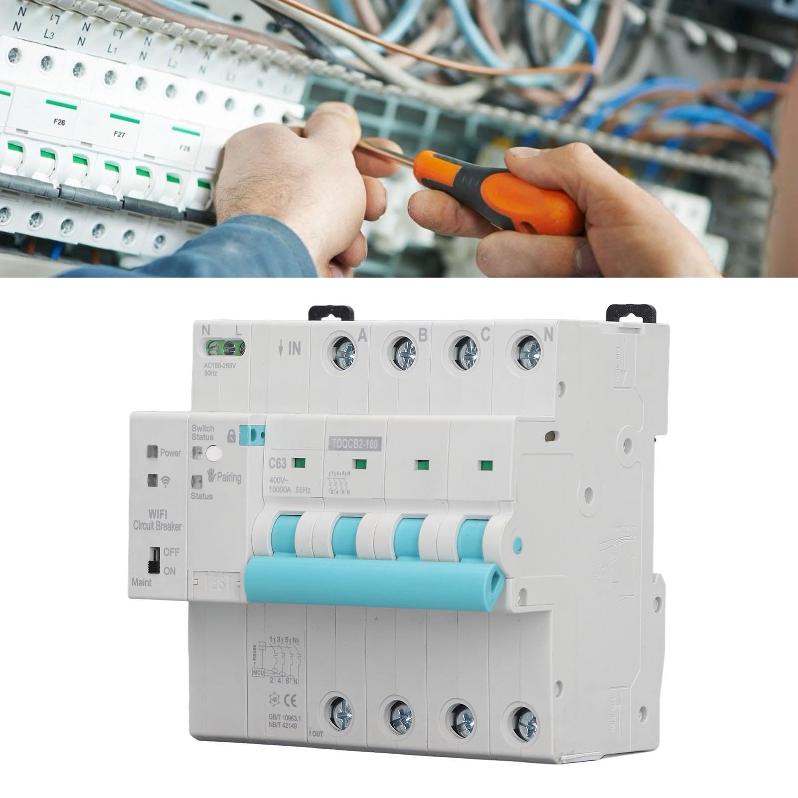 Smart WiFi Wireless Circuit Breaker DIN Rail Elettricità Monitor Interruttore per Elettrodomestici 4P 145 a 295V 63A