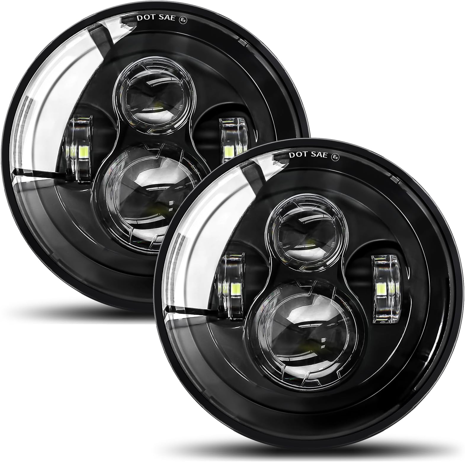 UNI-SHINE 2pcs Projector 7 Inch LED Headlights Hi/Lo Beam 7’’ Round Headlight H6024 LED Headlight Compatible with Jeep Wrangler JK CJ TJ fit for Miata, Chevy S2