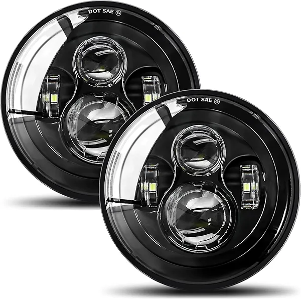 UNI-SHINE 2pcs Projector 7 Inch LED Headlights Hi/Lo Beam 7’’ Round Headlight H6024 LED Headlight Compatible with Jeep Wrangler JK CJ TJ fit for Miata, Chevy S2