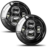 UNI-SHINE 2pcs Projector 7 Inch LED Headlights Hi&sol;Lo Beam 7’’ Round Headlight H6024 LED Headlight Compatible with Jeep Wrangler JK CJ TJ fit for Miata&comma; Chevy S2