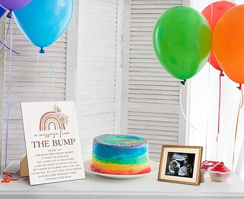 Miniatura 4 de Letrero de juego de Baby Shower Games a Message from The Bump Baby Shower de 8 x 11 pulgadas, letrero de juego de madera arcoíris bohemio,