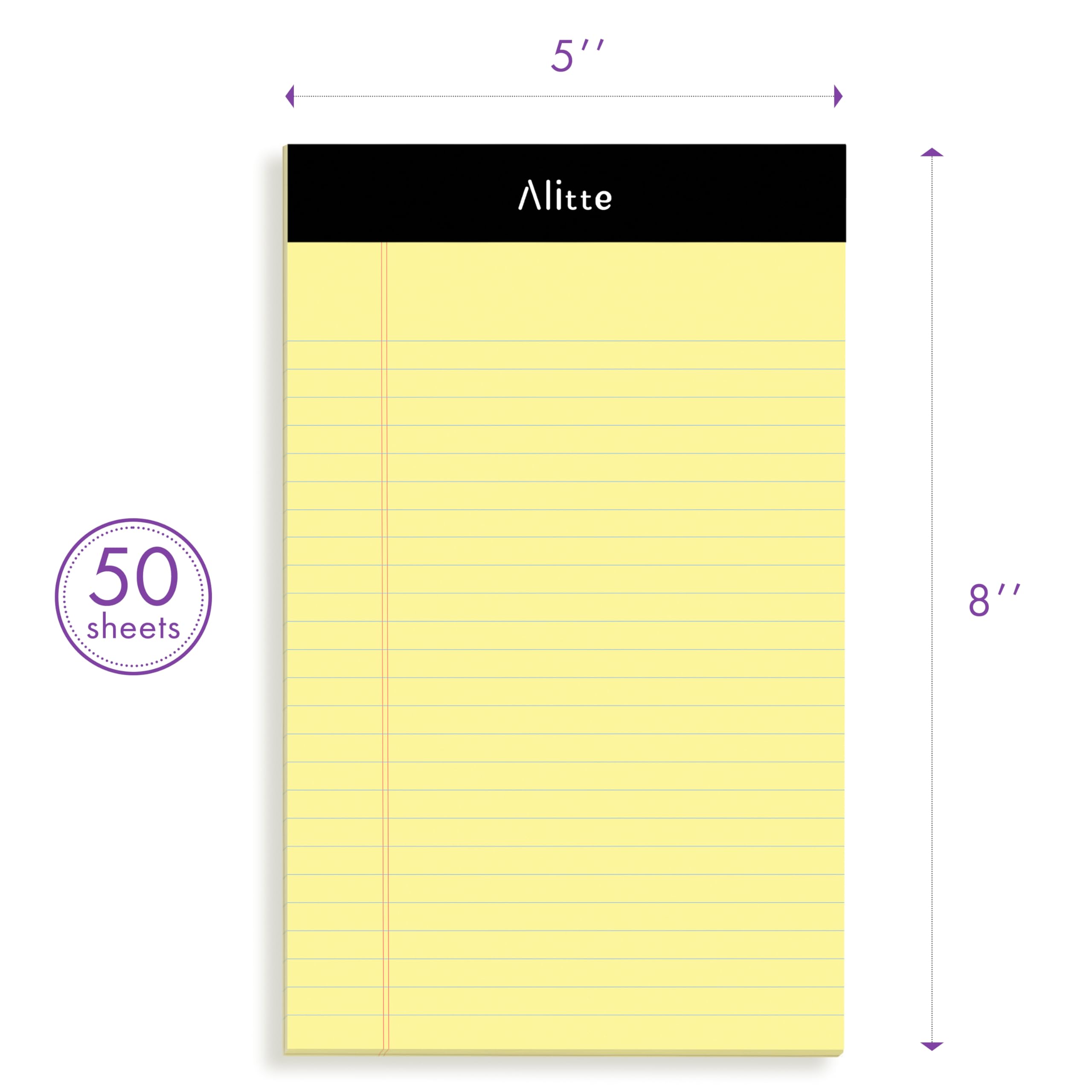 Alitte Gelbe juristische Notizblöcke, 12,7 x 20,3 cm, 6 Stück, perforiert, legal, liniert, hochwertiges dickes Papier, kein Verlaufen der Tinte, blanko, für Zuhause, Büro, Schule, Geschäft, 50 Blatt