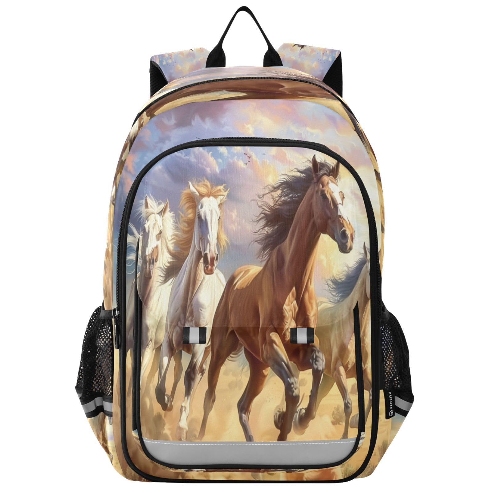 Zaino per computer portatile per bambini, motivo: cavalli, scuola media, casual, da viaggio quotidiano, B330
