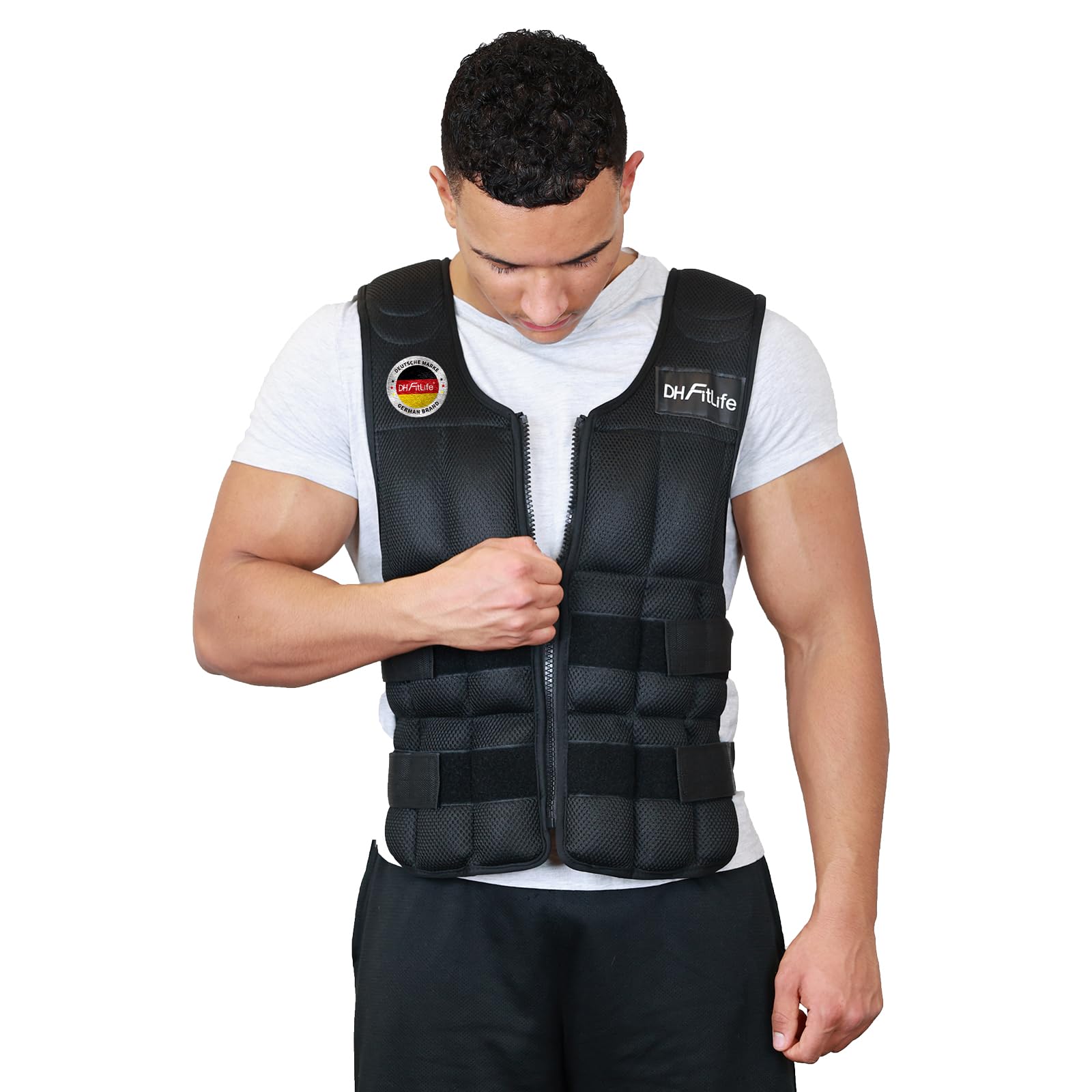 DH FitLife Giubbotto Zavorrato Regolabile 10/20/30kg | Gilet Zavorrato per Allenamento Crossfit, Corsa, Calisthenics e Sviluppo Muscolare | Gilet Pesi con Zip | Weighted Vest per Donna e Uomo