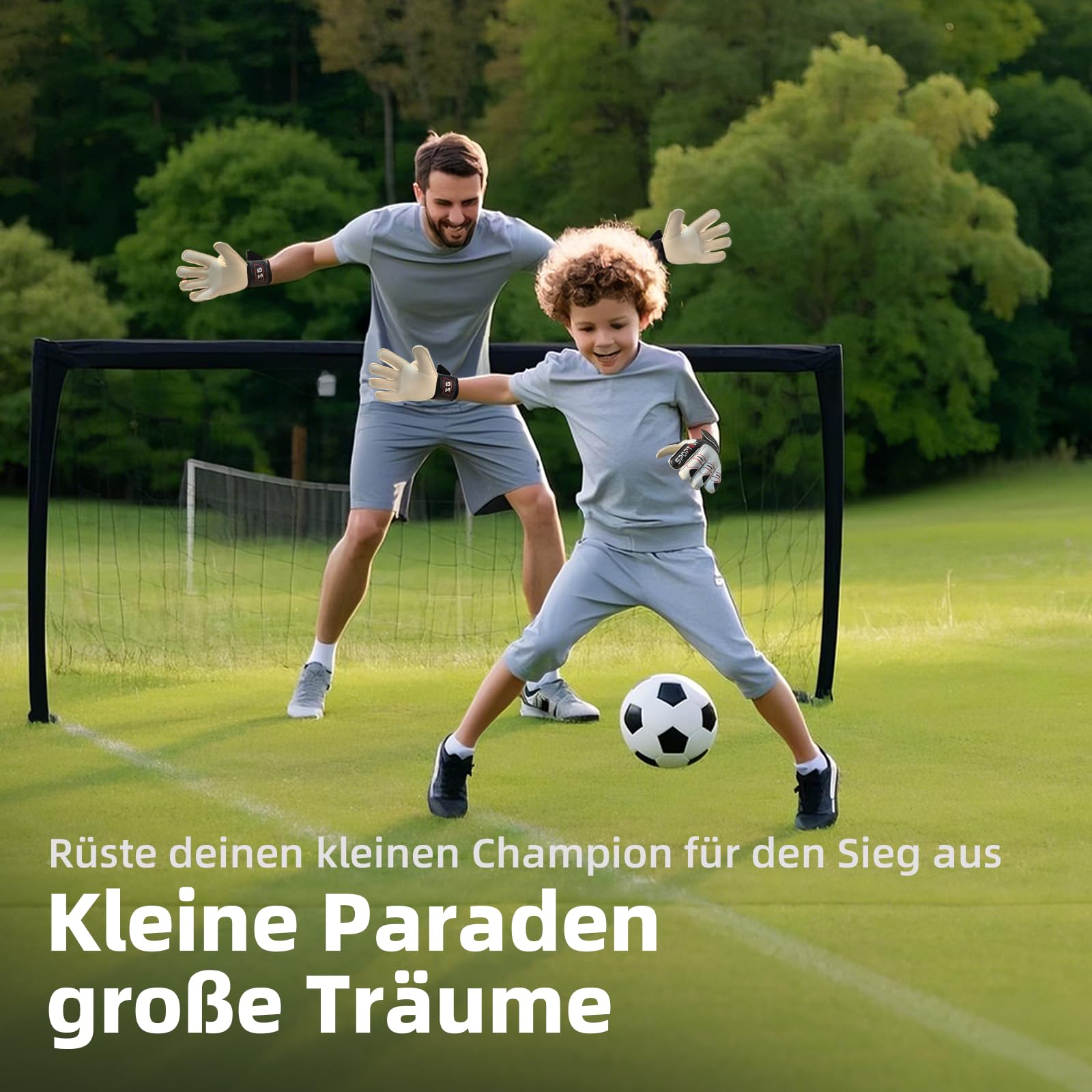 Sportout Torwarthandschuhe Kinder und Herren mit Fingersave Fußballhandschuhe mit Fingerschutz Torwart Handschuhe mit rutschfeste 4mm Latex
