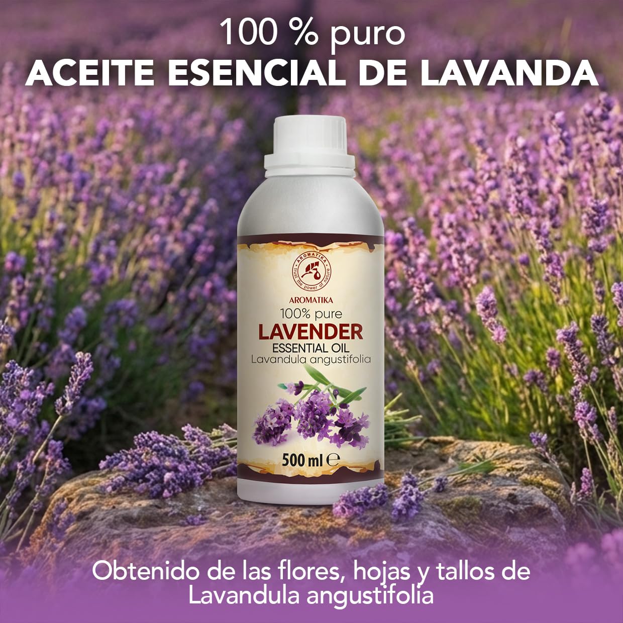 Aceite Lavanda 500ml para Difusor - Lámpara Aromática - Buen Sueño - Calmante - Relajación - Lavandula Angustifolia - Aceites Esenciales Natural 100% - Cuidado Piel, Cabello y Ropa