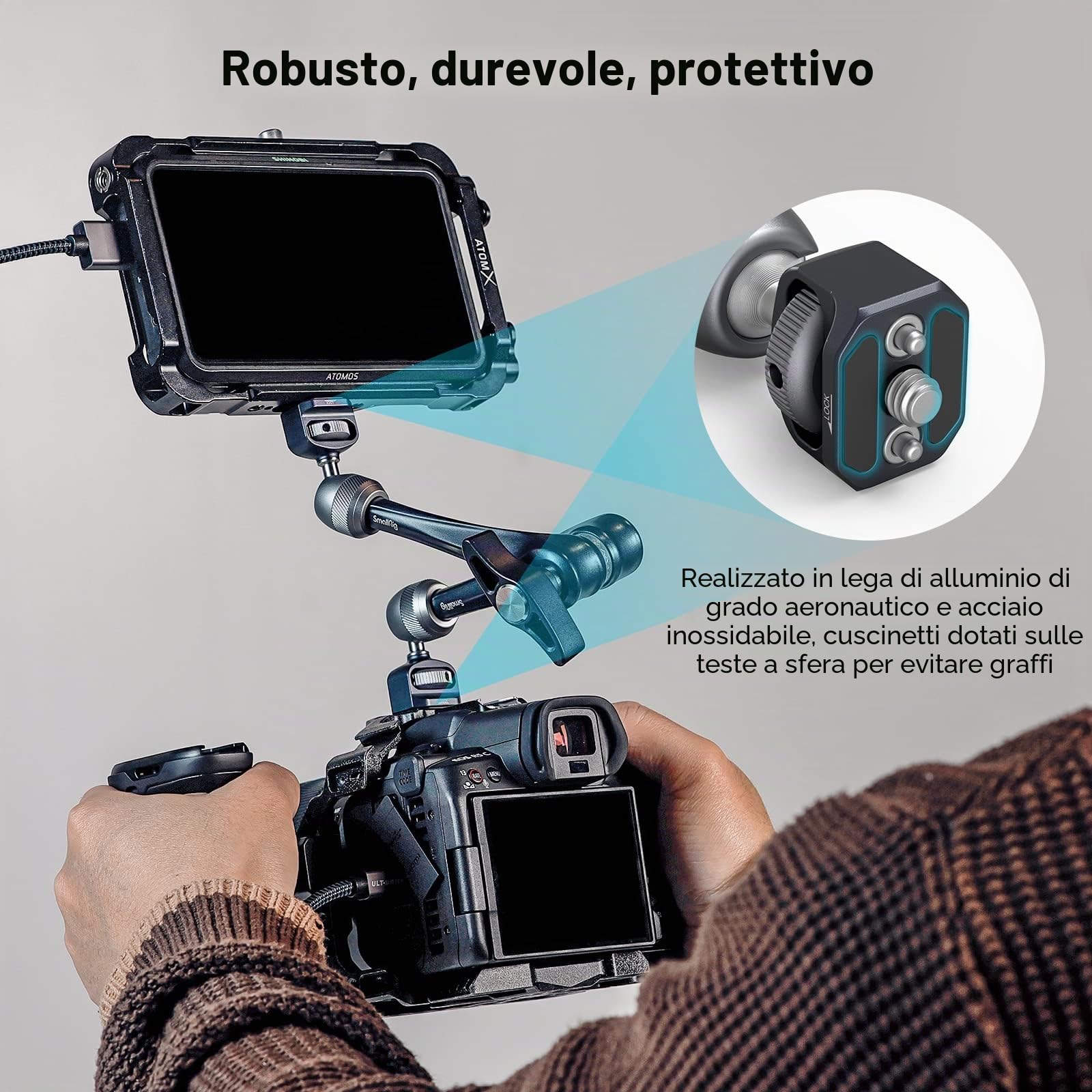SMALLRIG Rosette Magic Arm 11 Pollici con Testa a Sfera, Viti da 1/4"-20 e Perni Anti-torsione, Capacità di Carico Massima 3 kg per Monitor/Luci LED/Smartphone/Fotocamere d'Zione - 3959