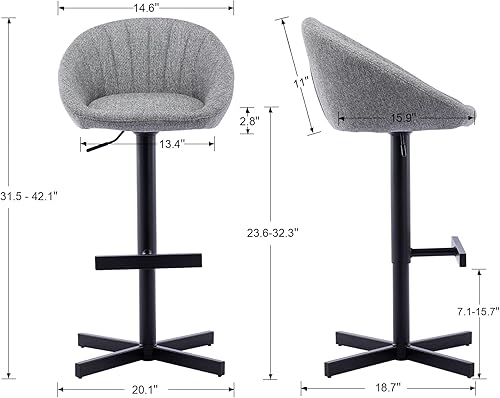Miniatura 2 de DUOMAY Juego de 2 taburetes de bar giratorios modernos de lino ajustable con altura de mostrador con respaldo sillas de bar de isla de cocina
