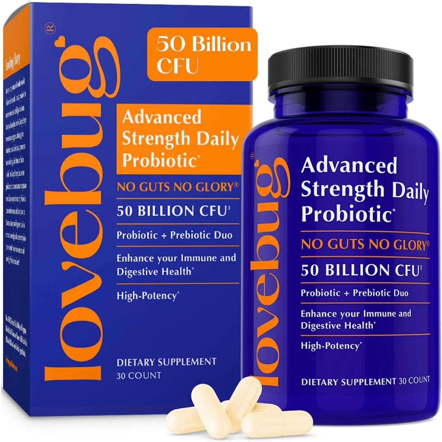 LOVEBUG Award Winning Maximum Strength | Rebuild & Restore Immune and Digestive Microbiome | 10 Clinically Studied Strains for Constipation, Diarrhea & Upset Stomach | 50 Billion CFU