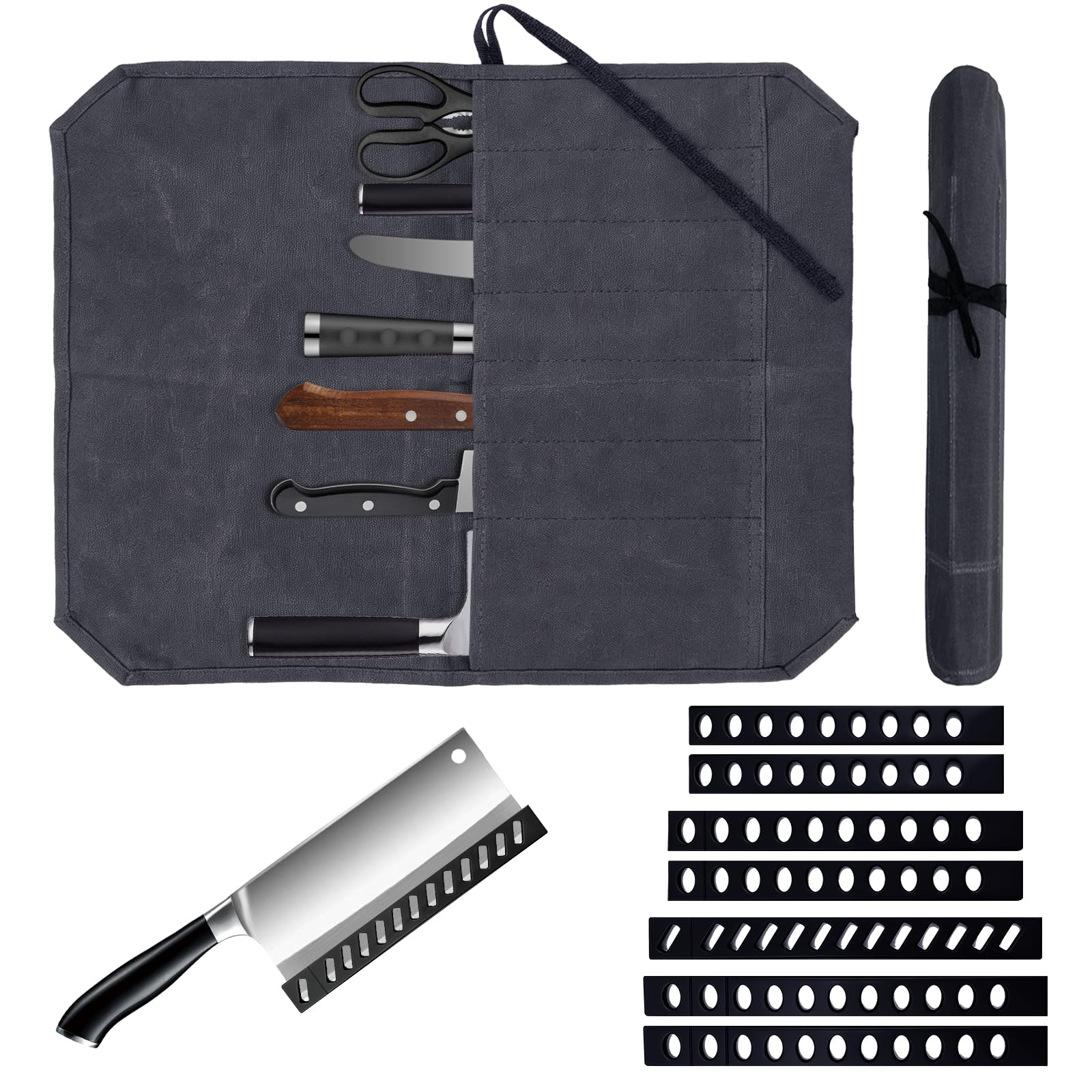 Hounyou 7 Slots Knife Roll Bag for Chefs, Durable Canvas Knife Storage Case for Easy Transport