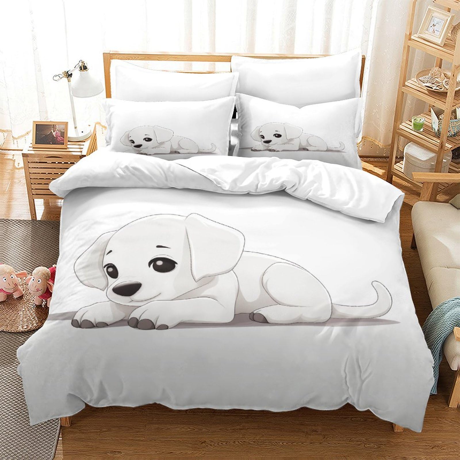 Housse de couette motif chien 260x220 cm pour chambre parentale cocooning