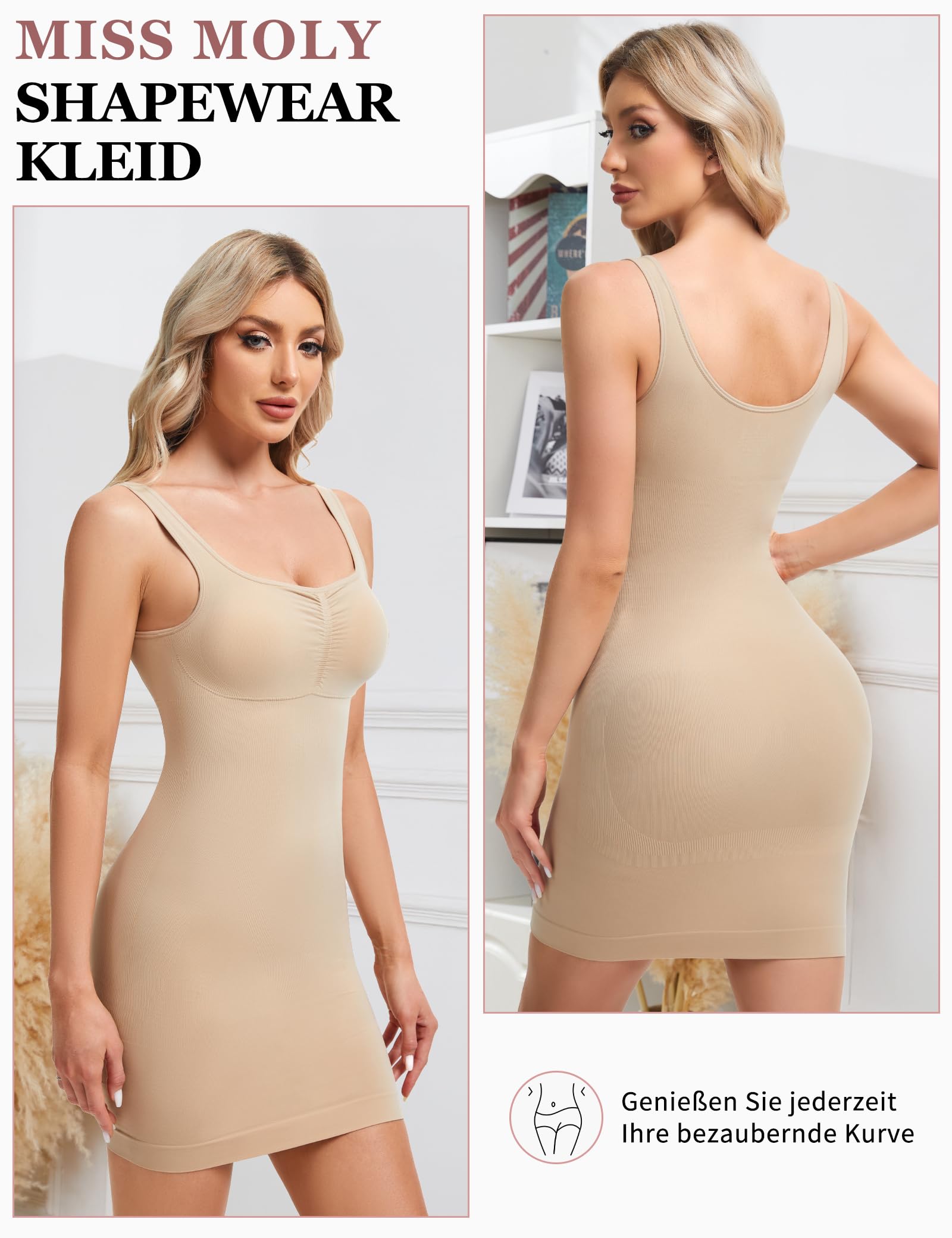 MISS MOLY Shapewear Vestido de mujer sin costuras, sin costuras, vestido de corpiño para mujer, enaguas moldeadoras de figura, bragas completas con sujetador